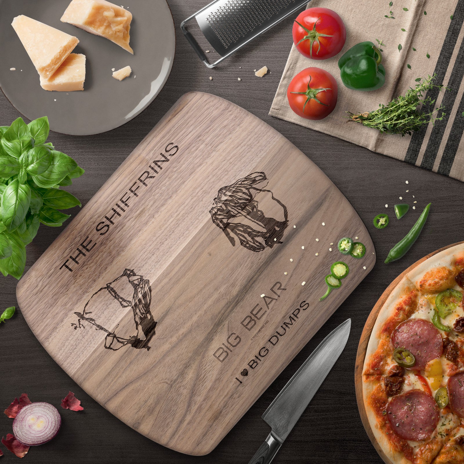 PERSONALIZED BIG BEAR , CALIFORNIA SKI TRAIL MAP CUTTING BOARD