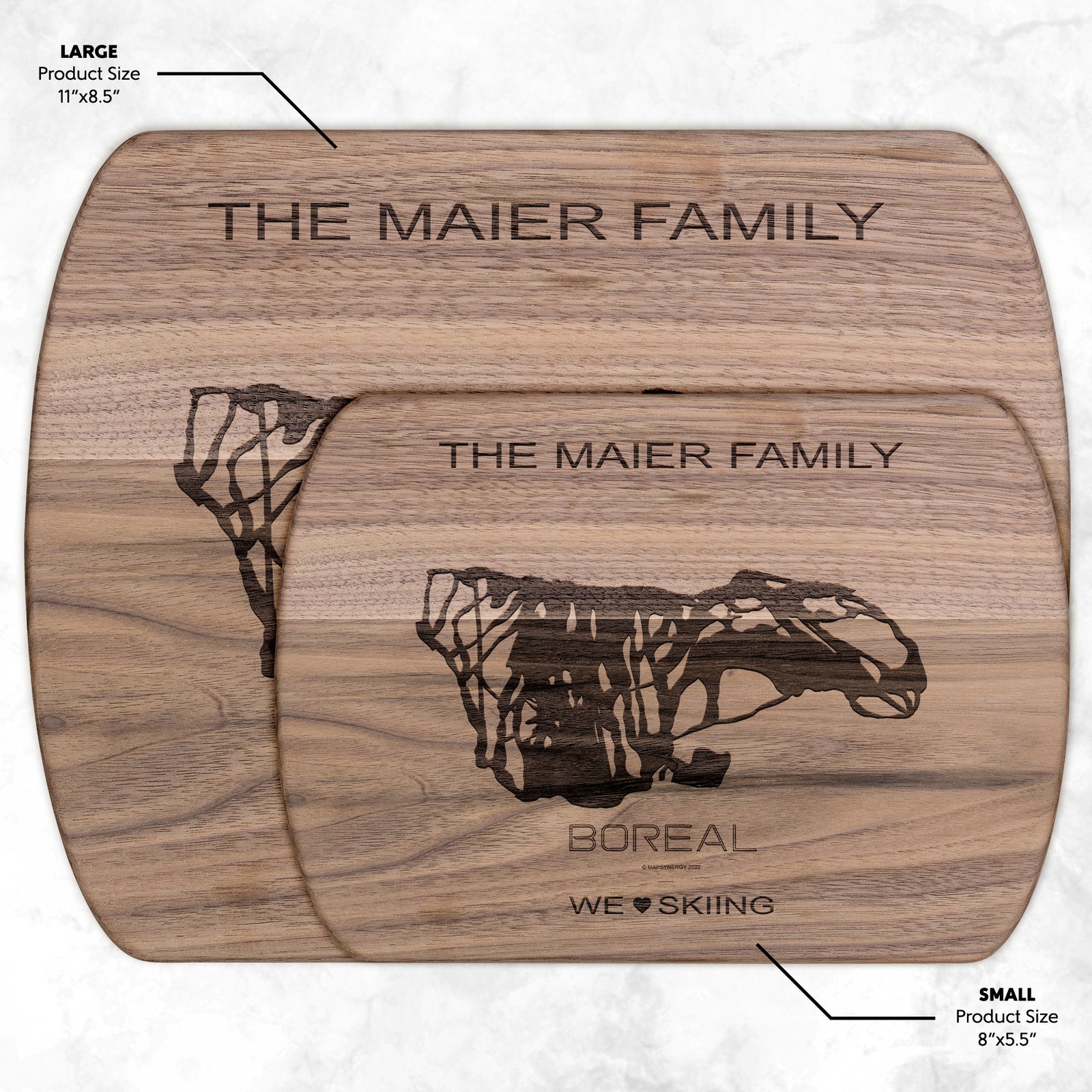PERSONALIZED BOREAL , CALIFORNIA SKI TRAIL MAP CUTTING BOARD