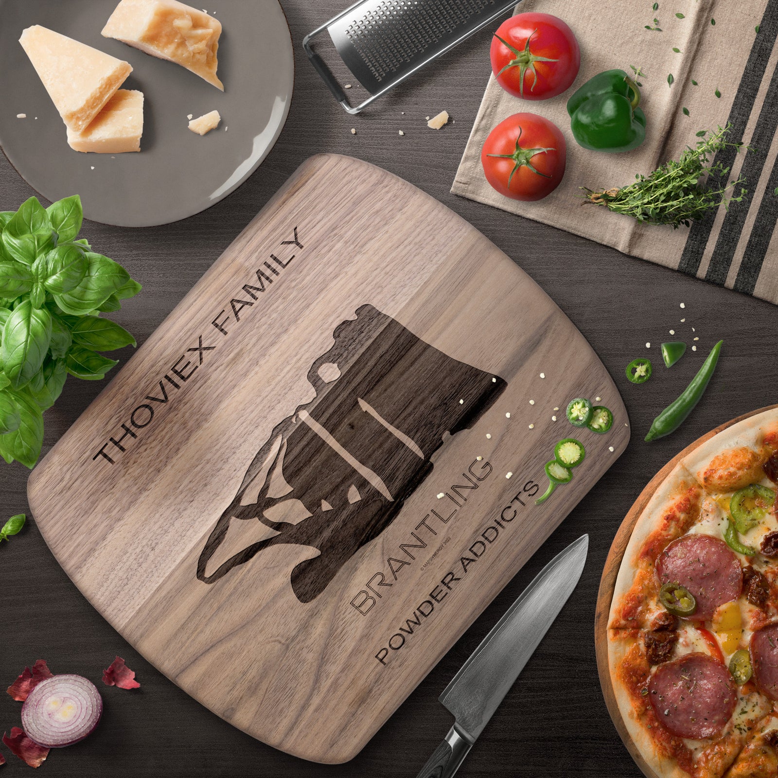 PERSONALIZED BRANTLING , NEW YORK SKI TRAIL MAP CUTTING BOARD