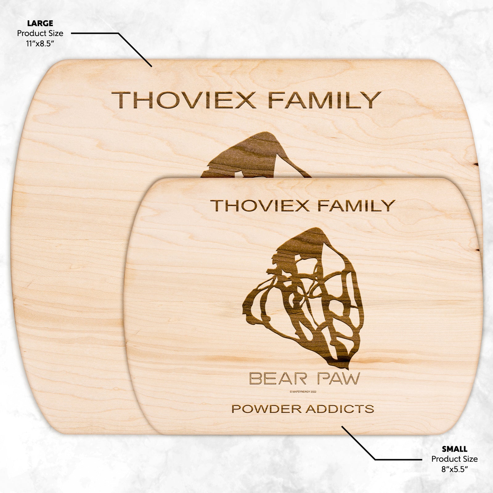 PERSONALIZED Bear Paw , Montana SKI TRAIL MAP CUTTING BOARD