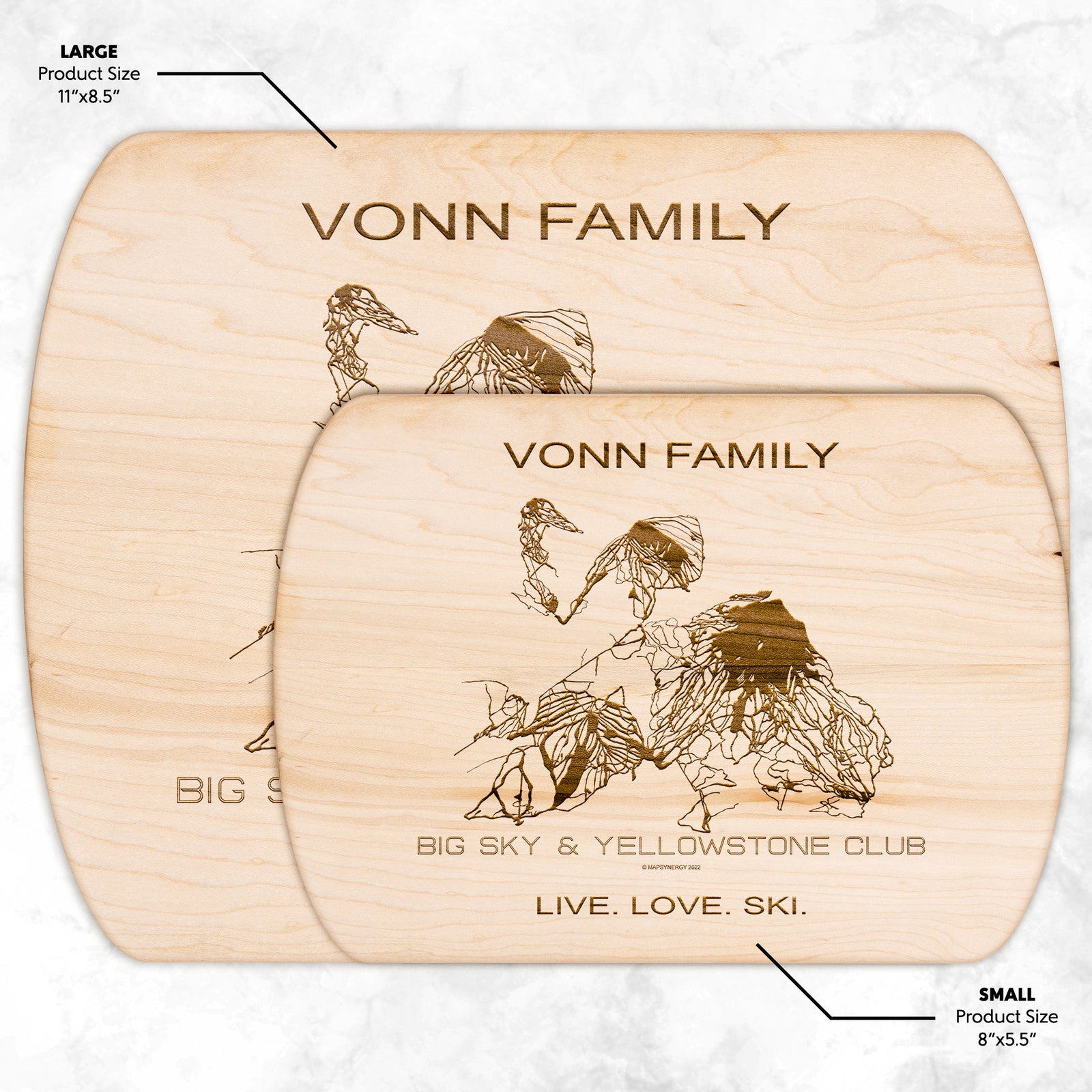 PERSONALIZED Big Sky & Yellowstone Club , Montana SKI TRAIL MAP CUTTING BOARD