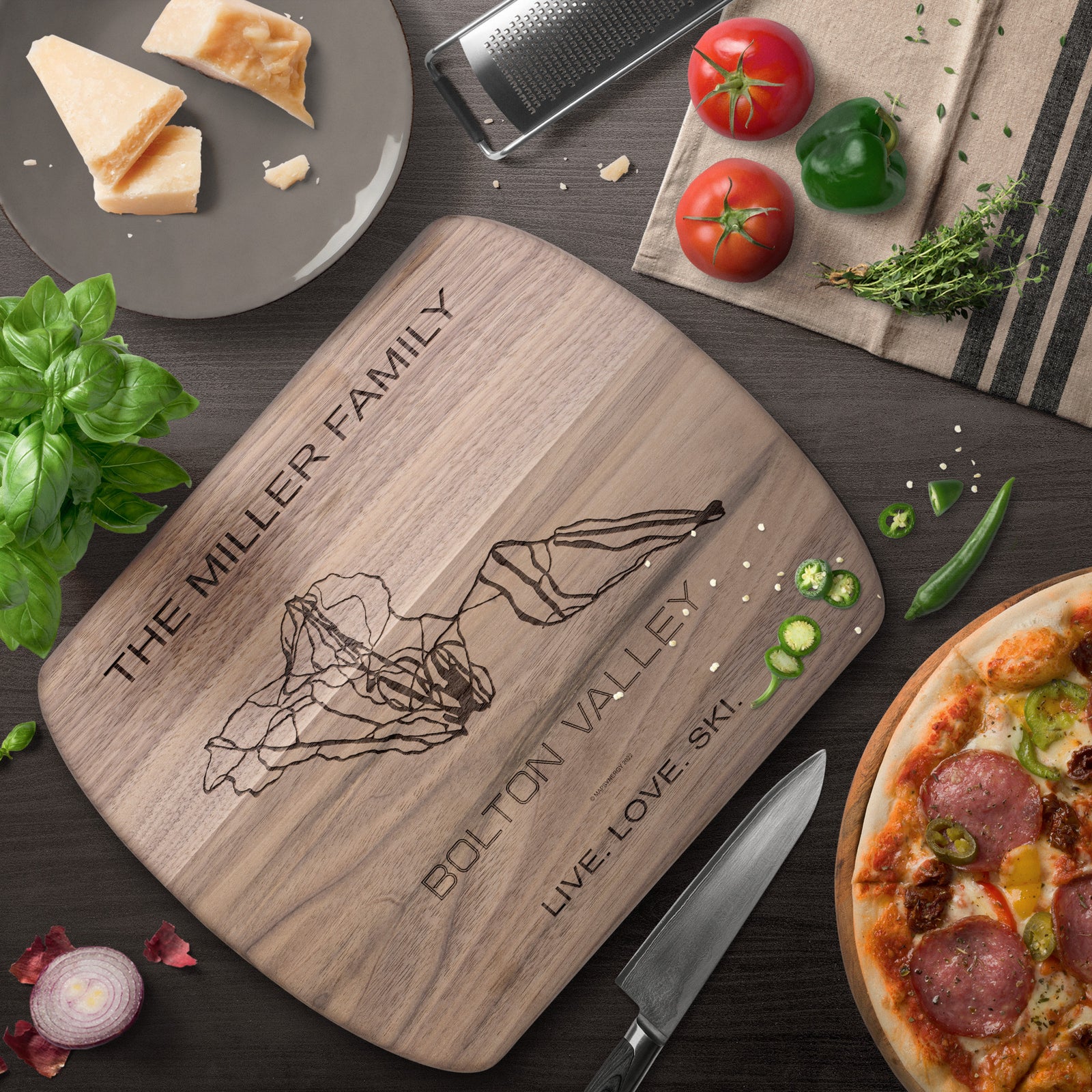 PERSONALIZED BoltonValley , Vermont SKI TRAIL MAP CUTTING BOARD