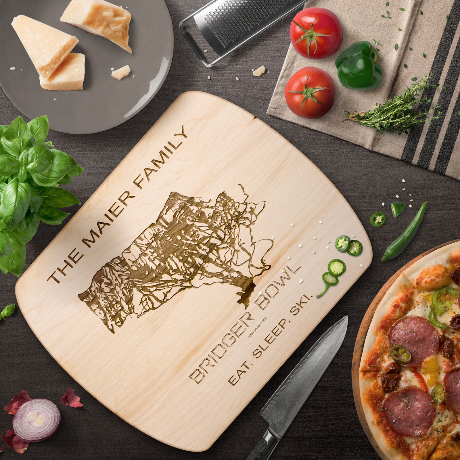 PERSONALIZED Bridger Bowl , Montana SKI TRAIL MAP CUTTING BOARD