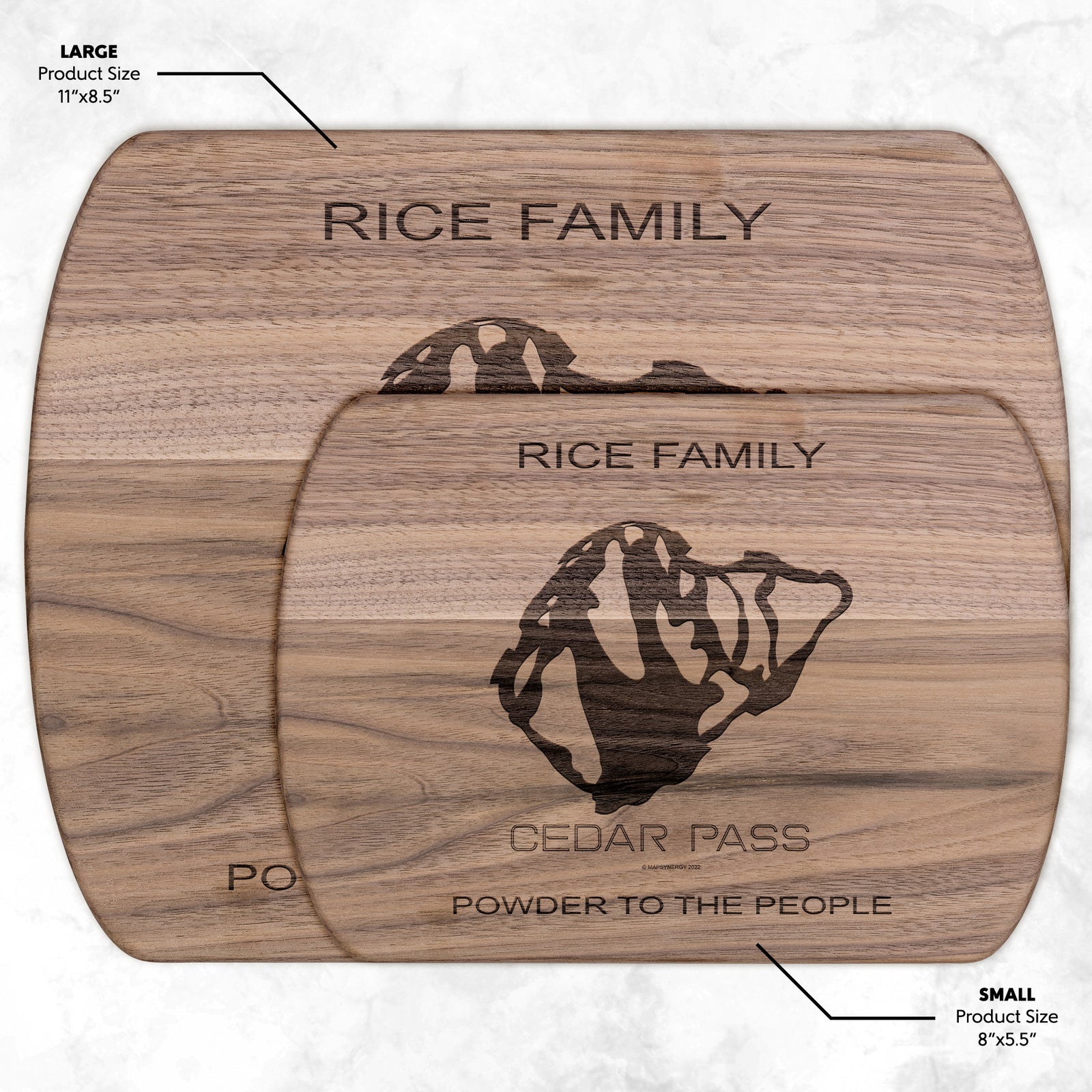 PERSONALIZED CEDAR PASS , CALIFORNIA SKI TRAIL MAP CUTTING BOARD