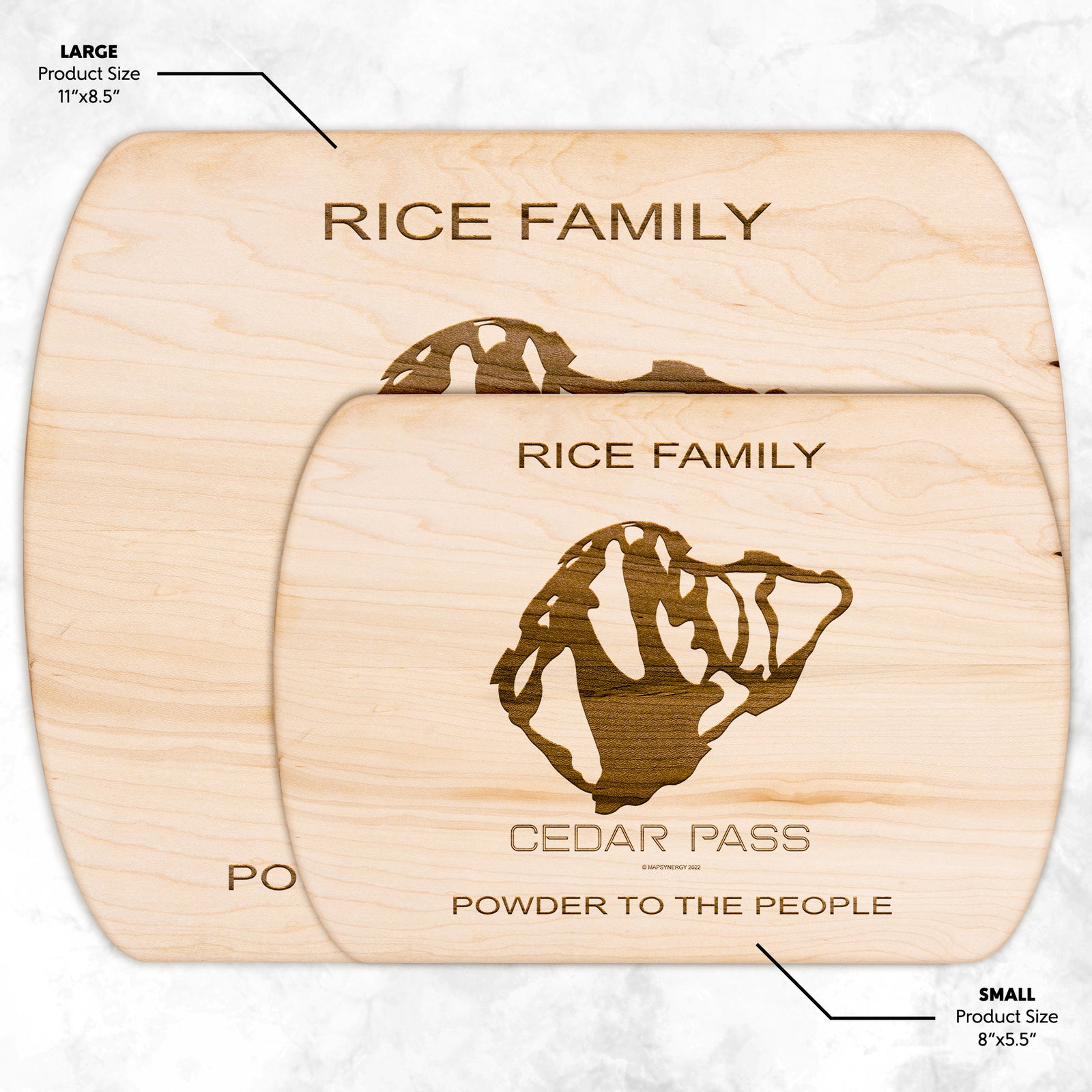 PERSONALIZED CEDAR PASS , CALIFORNIA SKI TRAIL MAP CUTTING BOARD