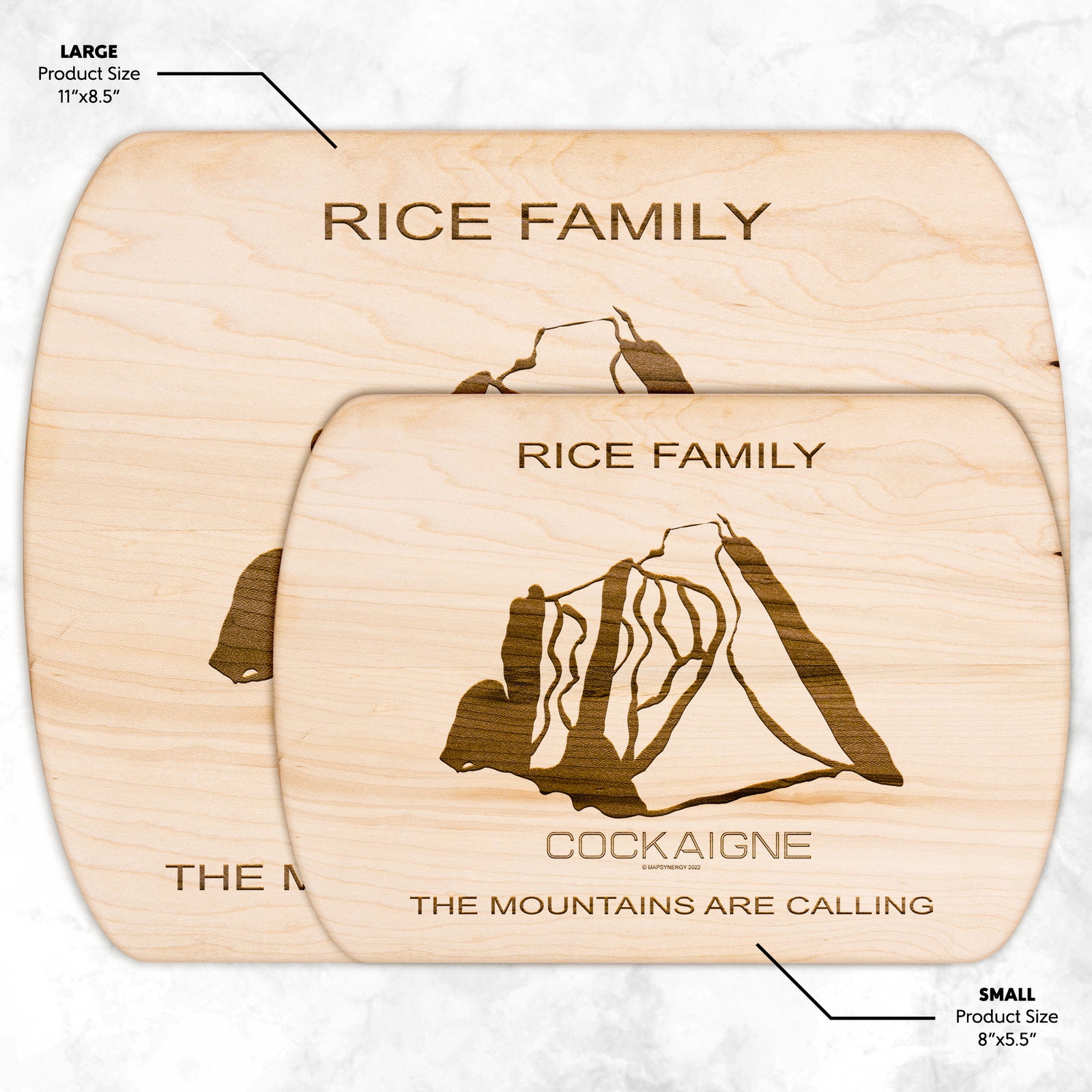 PERSONALIZED COCKAIGNE, NEW YORK SKI TRAIL MAP CUTTING BOARD