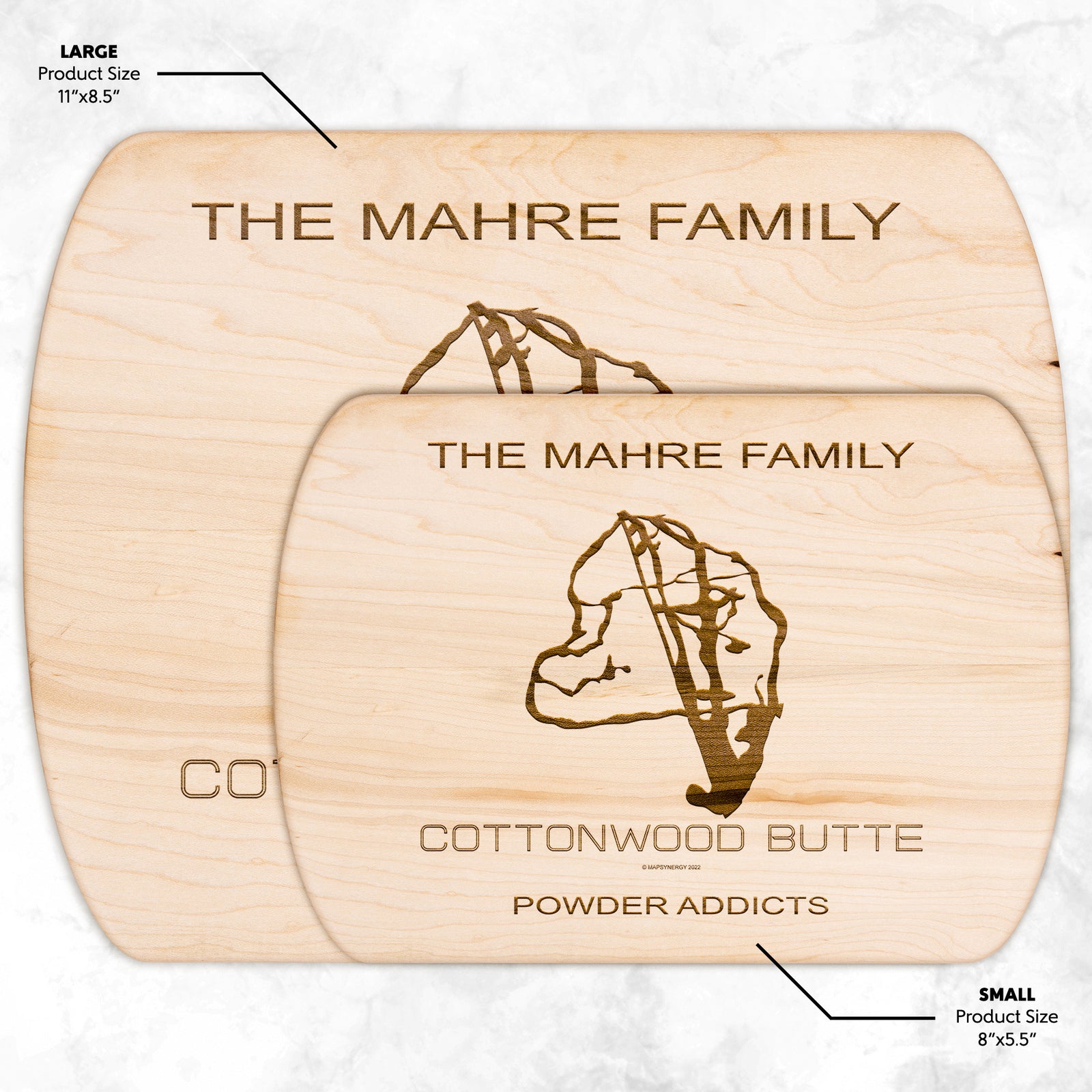 PERSONALIZED Cottonwood Butte , Idaho SKI TRAIL MAP CUTTING BOARD