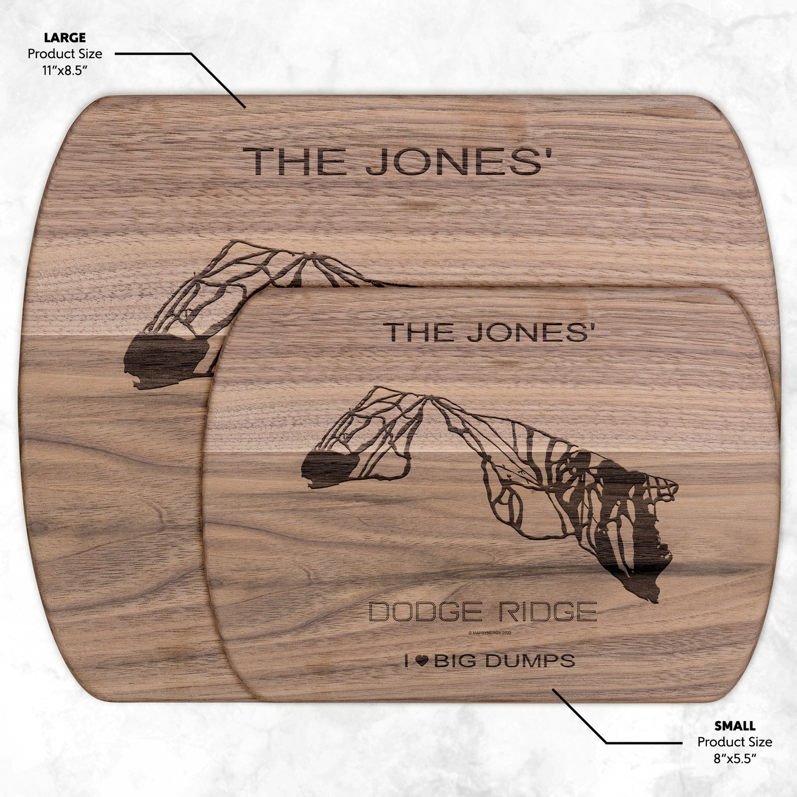 PERSONALIZED DODGE RIDGE, CALIFORNIA SKI TRAIL MAP CUTTING BOARD