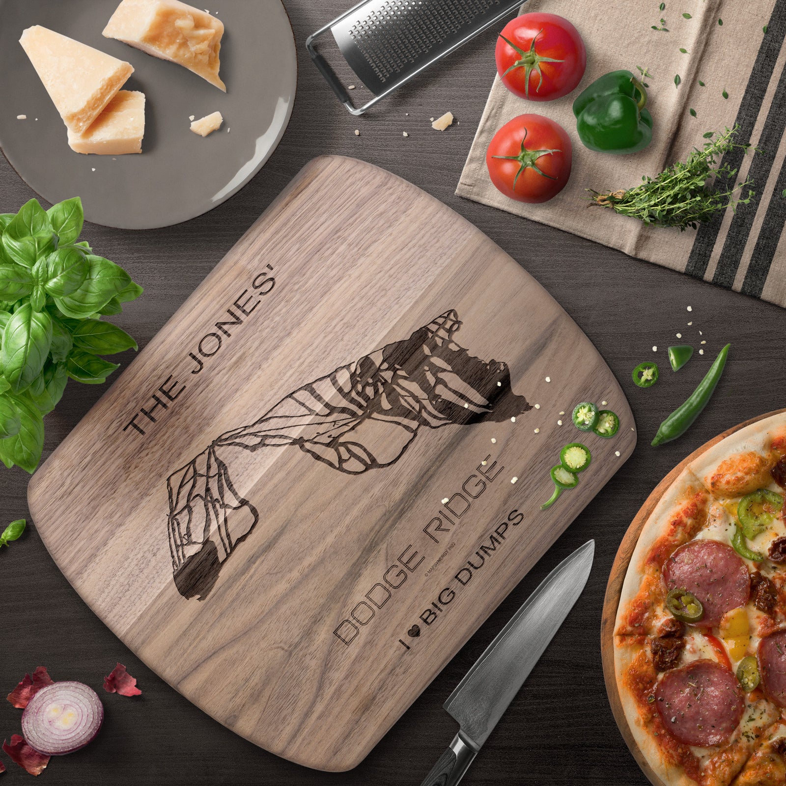 PERSONALIZED DODGE RIDGE, CALIFORNIA SKI TRAIL MAP CUTTING BOARD