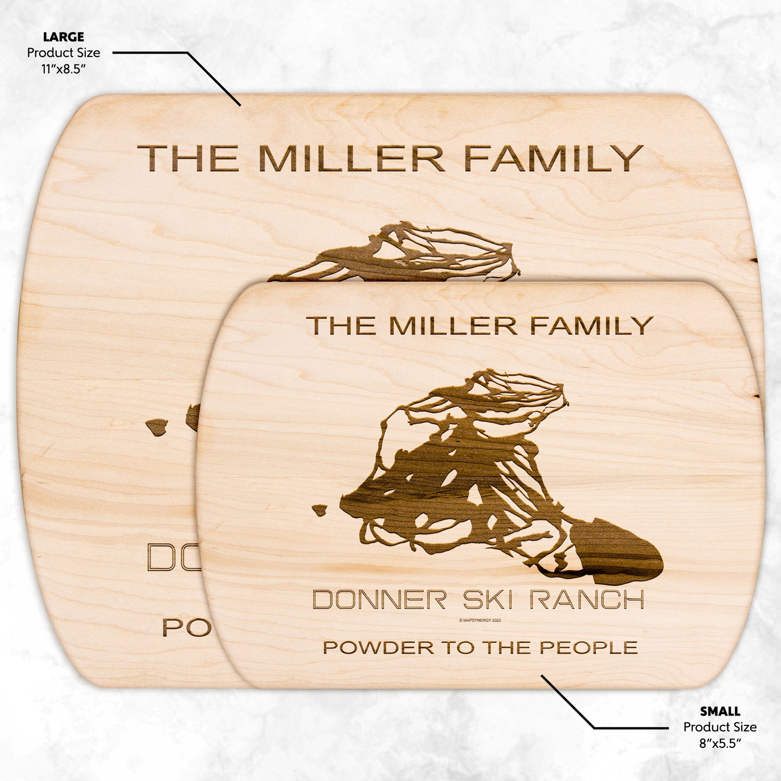 PERSONALIZED DONNER SKI RANCH , CALIFORNIA SKI TRAIL MAP CUTTING BOARD