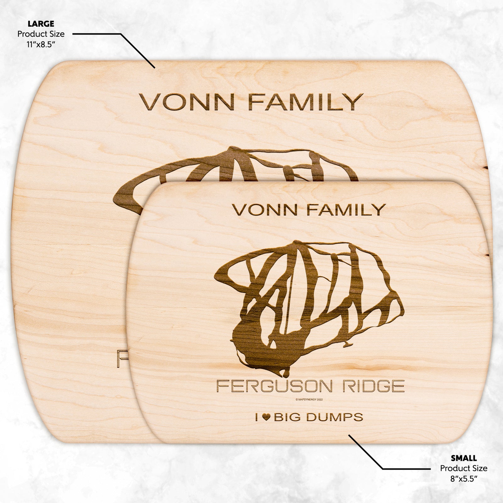 PERSONALIZED FERGUSON RIDGE,OREGON SKI TRAIL MAP CUTTING BOARD