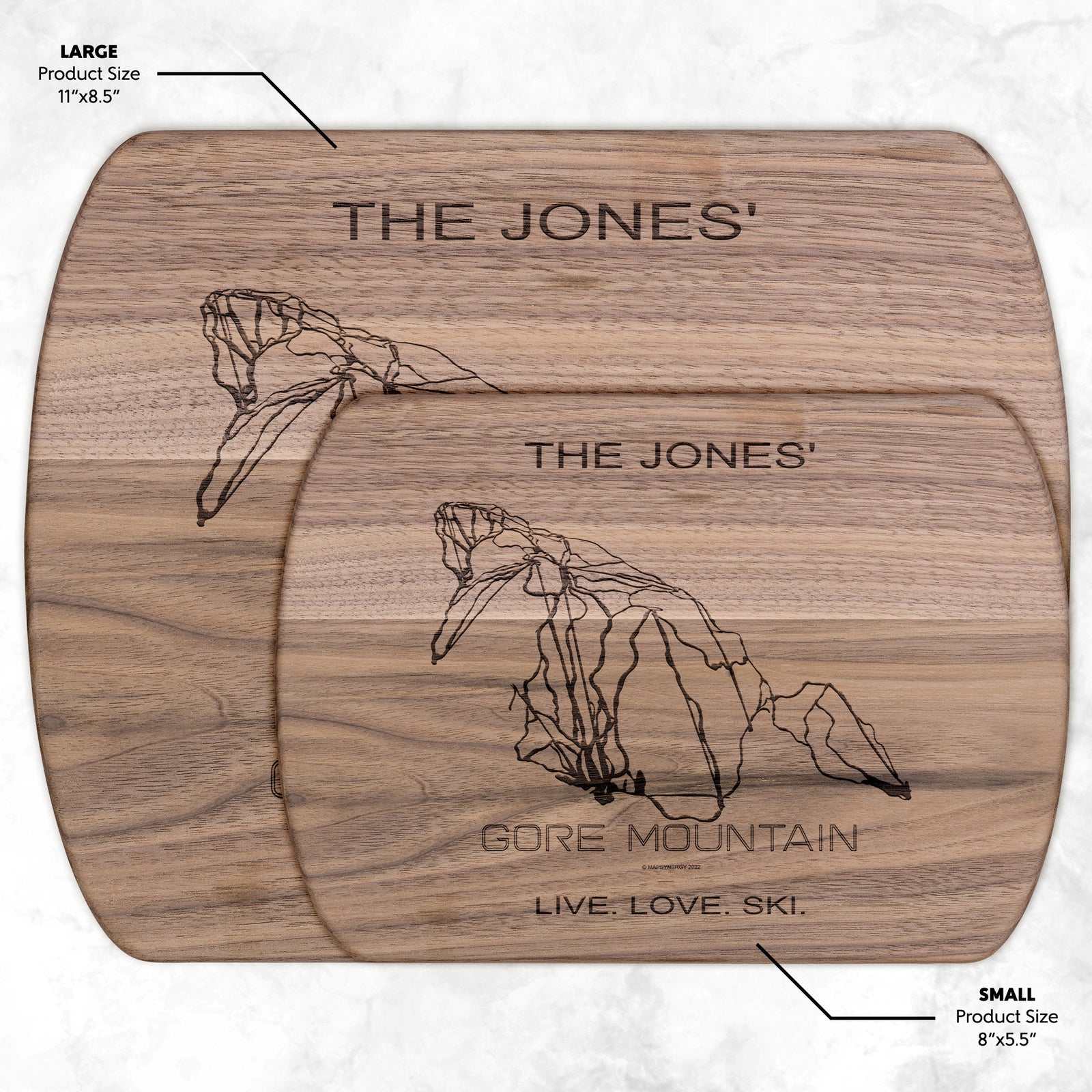 PERSONALIZED GORE MOUNTAIN, NEW YORK SKI TRAIL MAP CUTTING BOARD