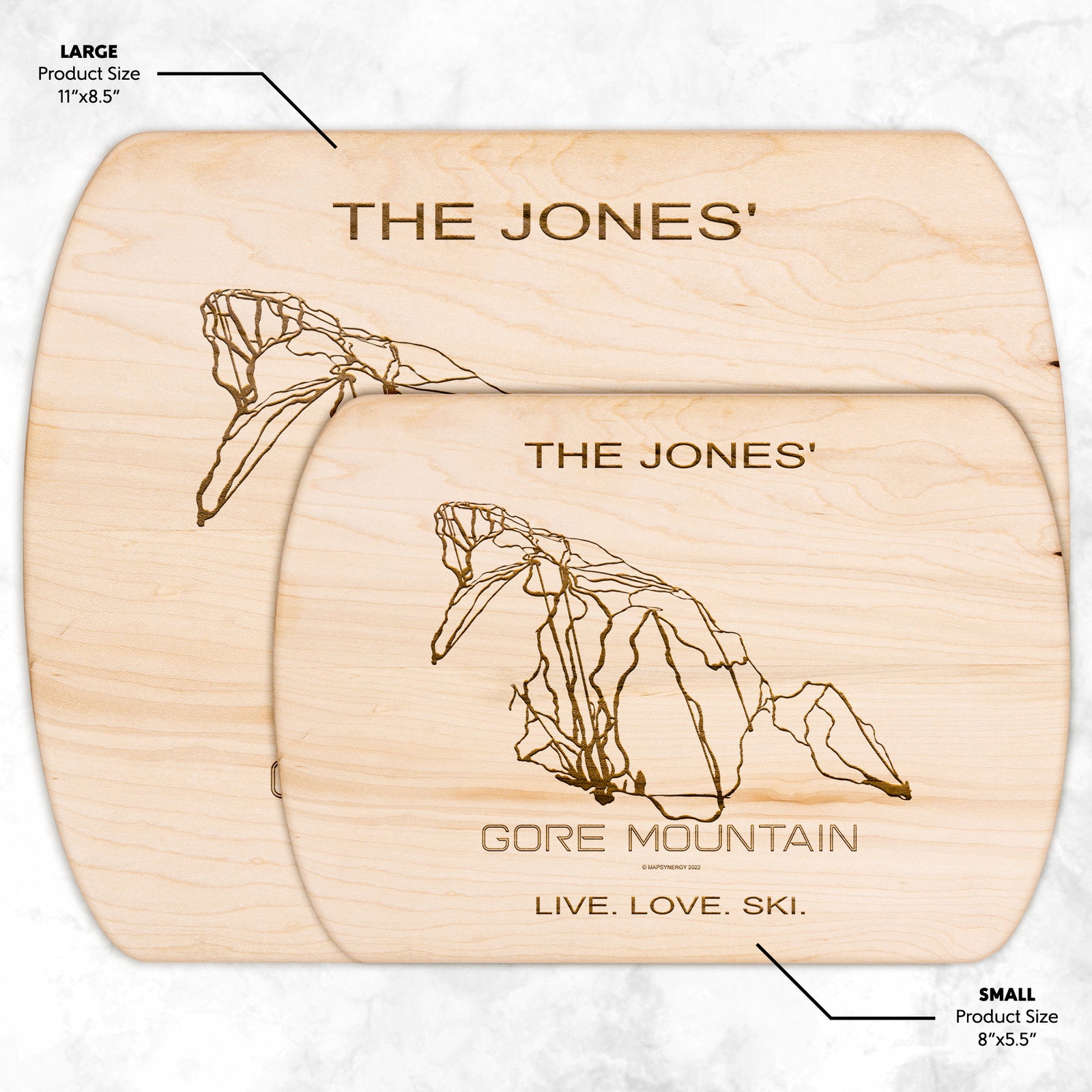 PERSONALIZED GORE MOUNTAIN, NEW YORK SKI TRAIL MAP CUTTING BOARD