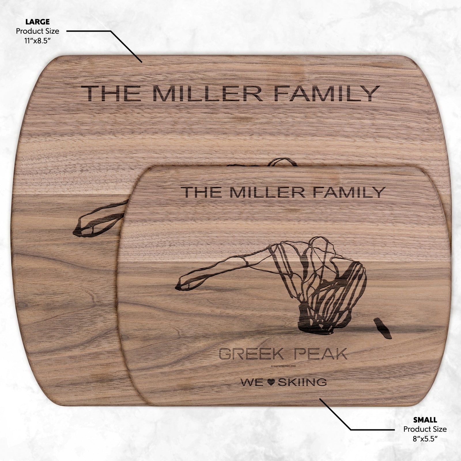 PERSONALIZED GREEK PEAK, NEW YORK SKI TRAIL MAP CUTTING BOARD