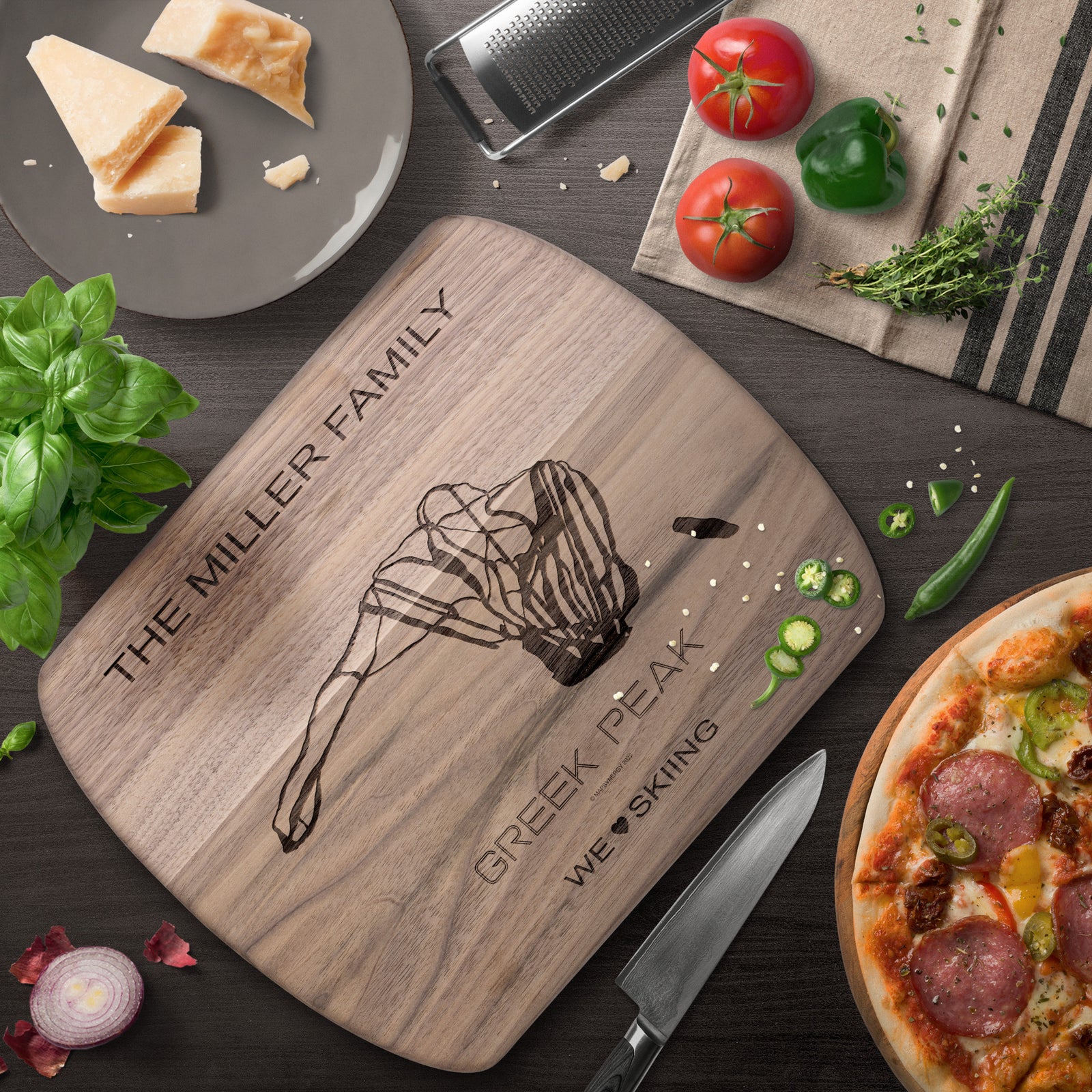 PERSONALIZED GREEK PEAK, NEW YORK SKI TRAIL MAP CUTTING BOARD