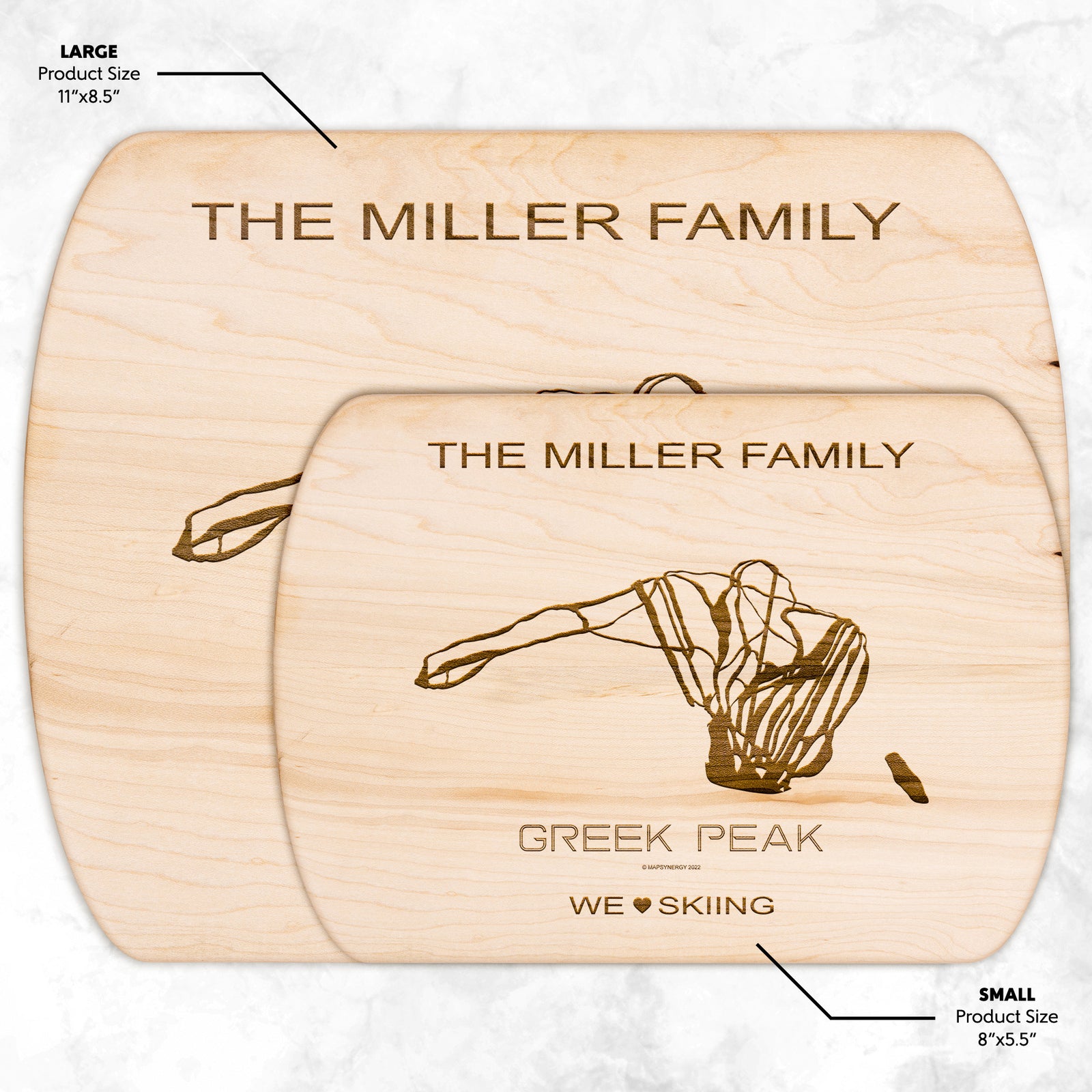 PERSONALIZED GREEK PEAK, NEW YORK SKI TRAIL MAP CUTTING BOARD