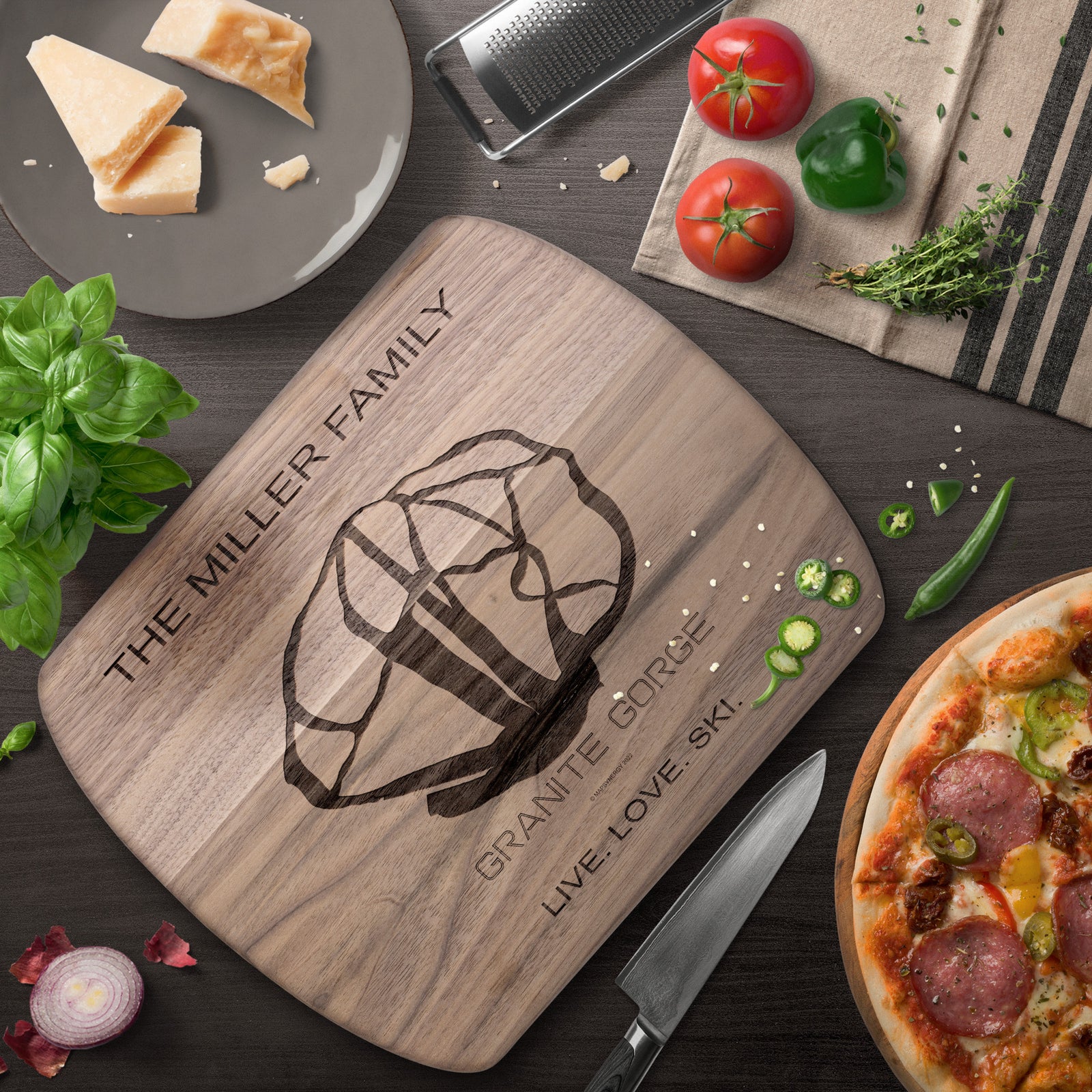 PERSONALIZED Granite Gorge , New Hampshire SKI TRAIL MAP CUTTING BOARD