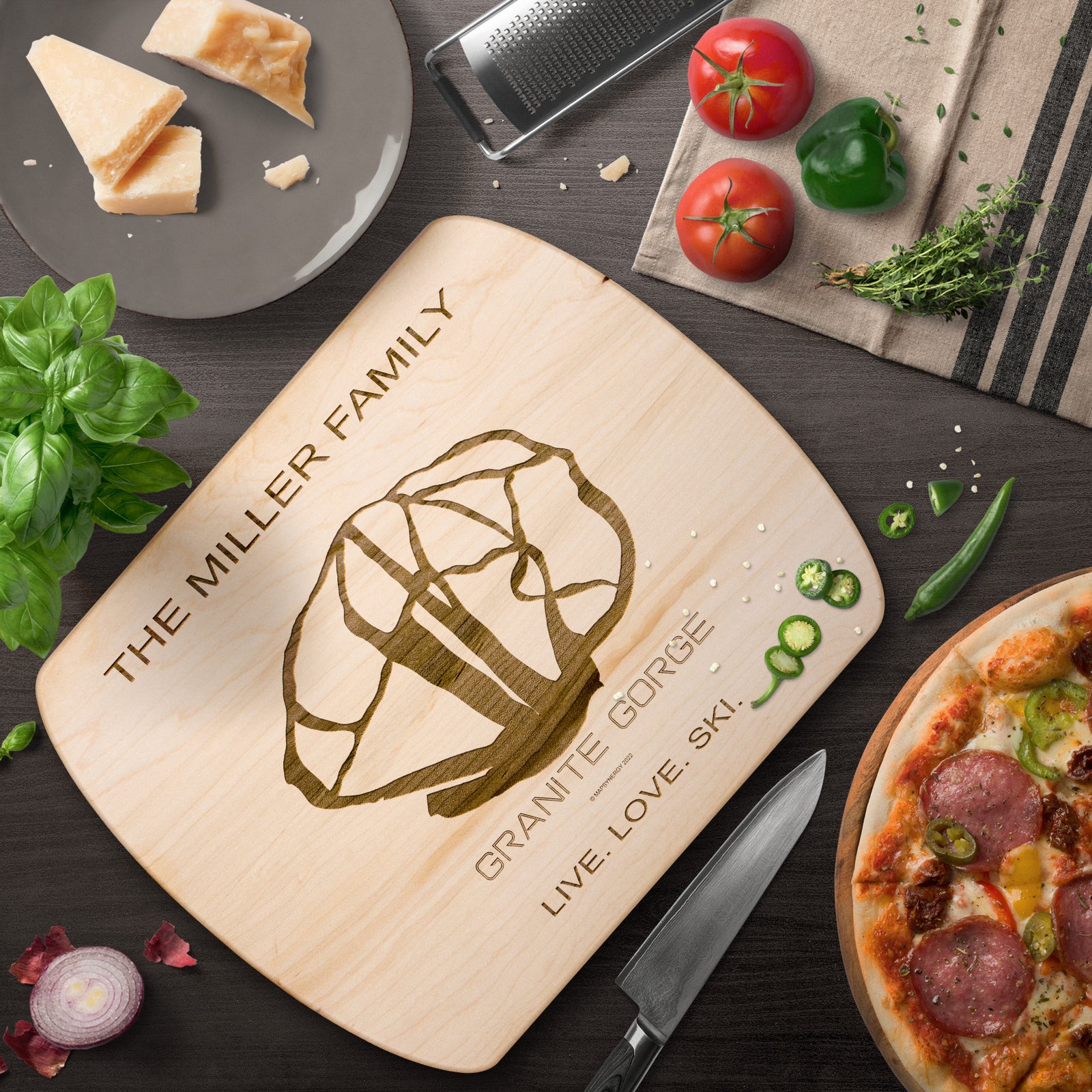 PERSONALIZED Granite Gorge , New Hampshire SKI TRAIL MAP CUTTING BOARD