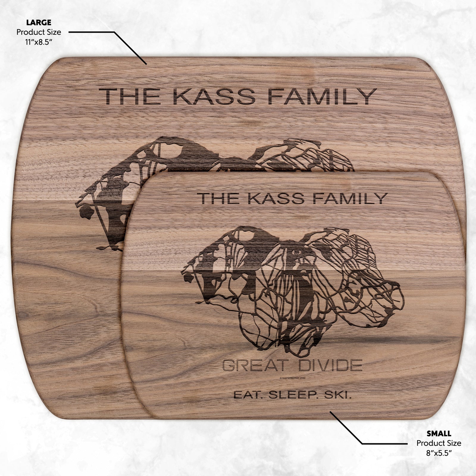 PERSONALIZED Great Divide , Montana SKI TRAIL MAP CUTTING BOARD