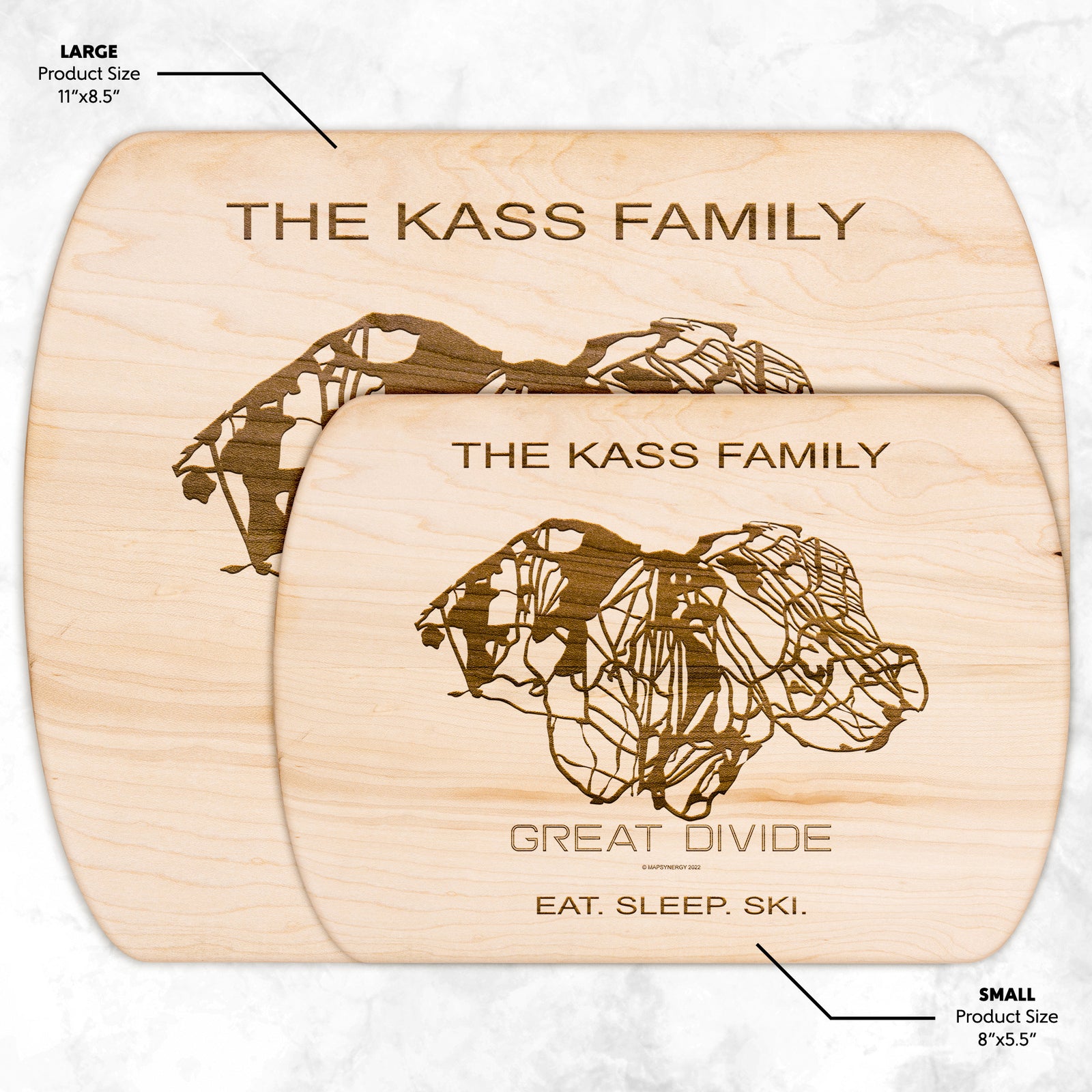 PERSONALIZED Great Divide , Montana SKI TRAIL MAP CUTTING BOARD