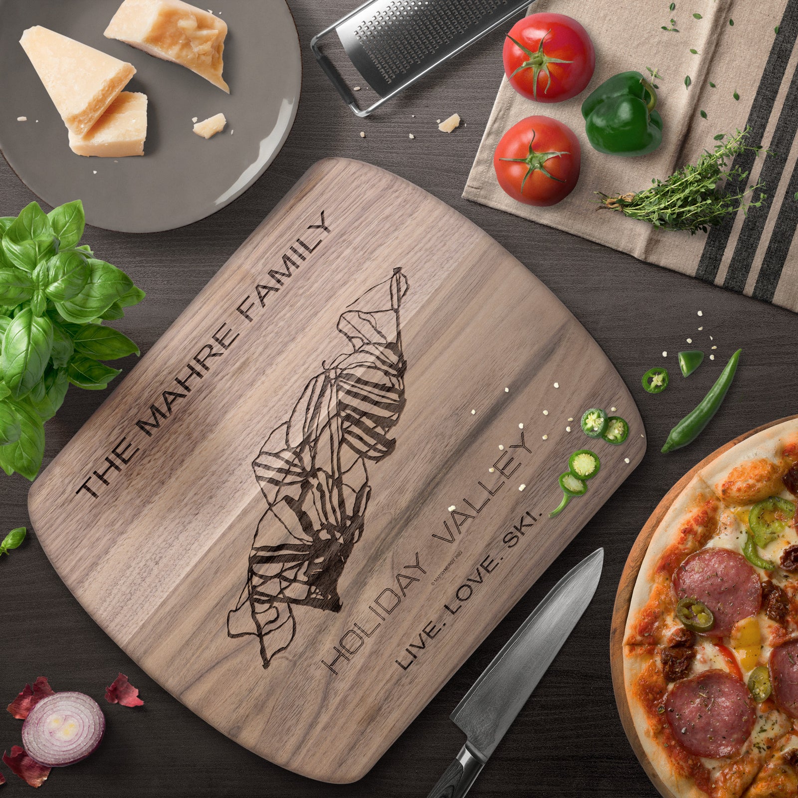 PERSONALIZED HOLIDAY VALLEY, NEW YORK SKI TRAIL MAP CUTTING BOARD