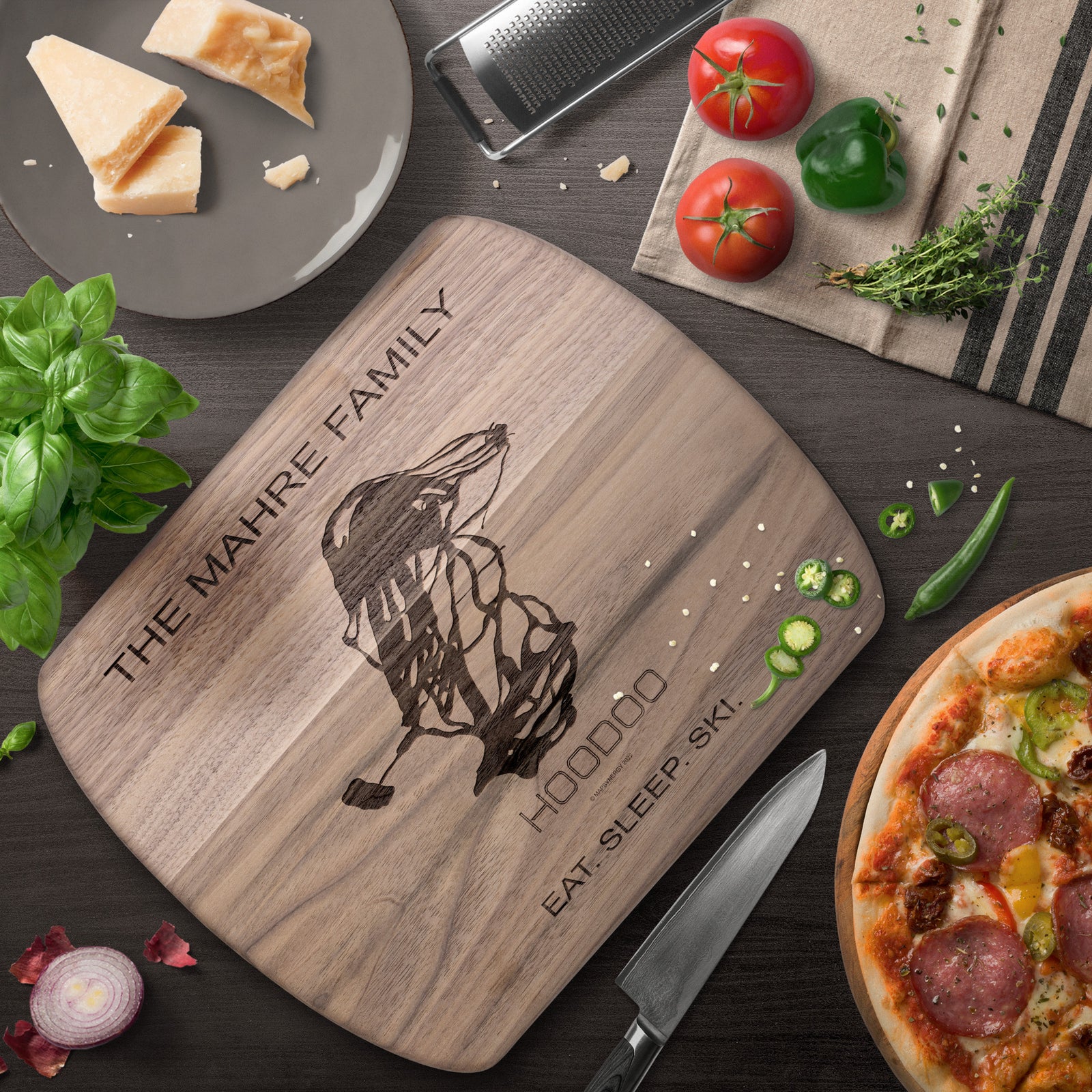 PERSONALIZED HOODOO,OREGON SKI TRAIL MAP CUTTING BOARD