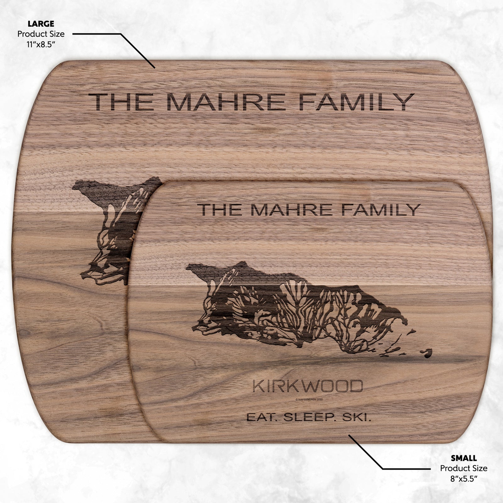 PERSONALIZED KIRKWOOD , CALIFORNIA SKI TRAIL MAP CUTTING BOARD