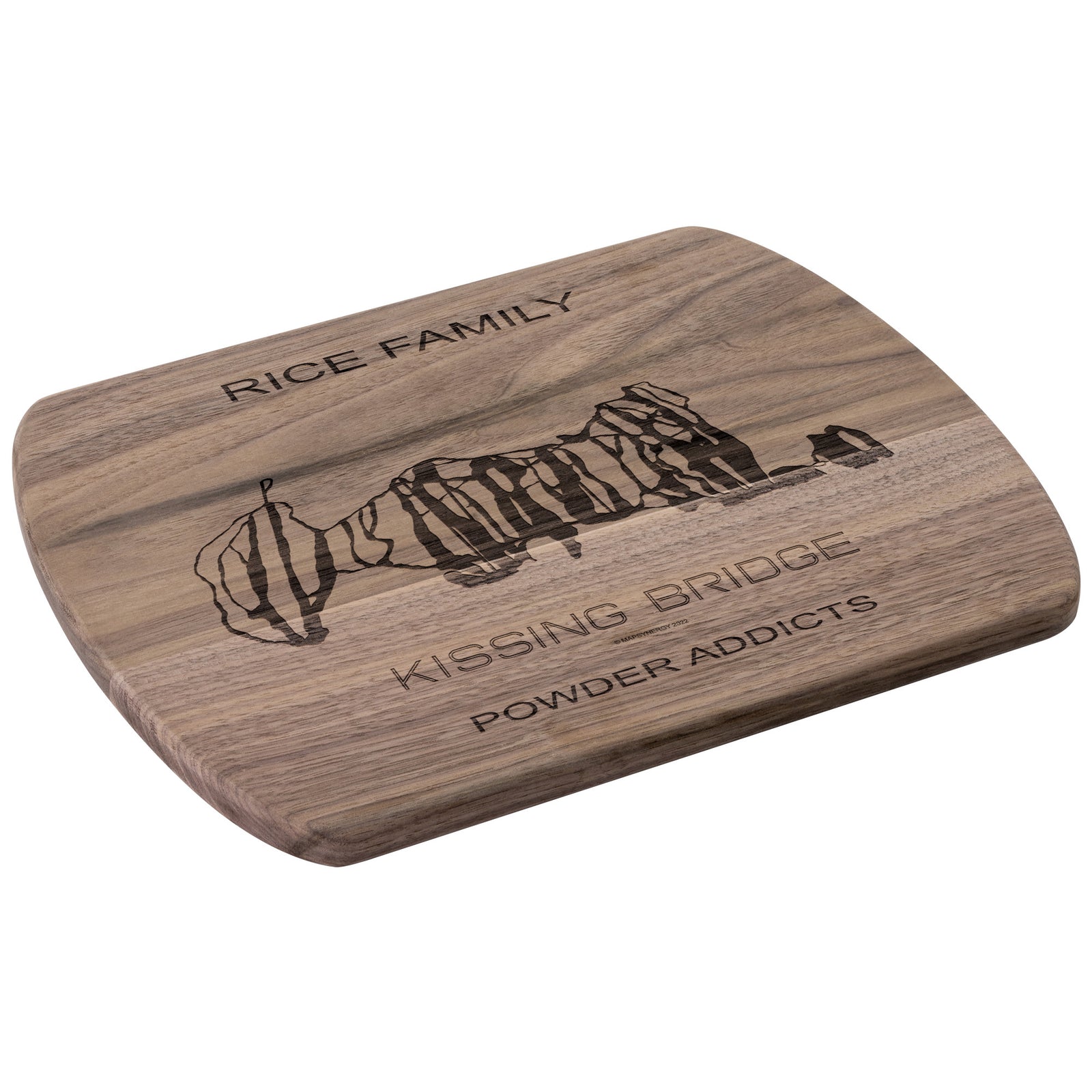 PERSONALIZED KISSING BRIDGE, NEW YORK SKI TRAIL MAP CUTTING BOARD