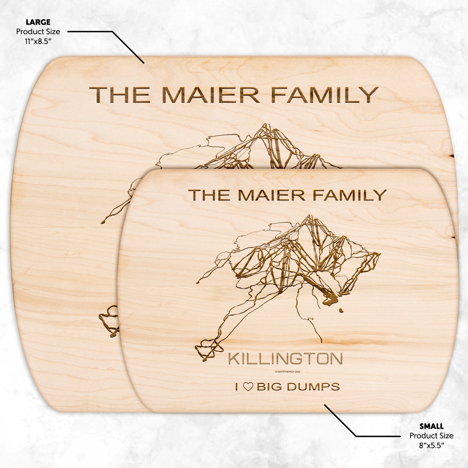 PERSONALIZED Killington , Vermont SKI TRAIL MAP CUTTING BOARD