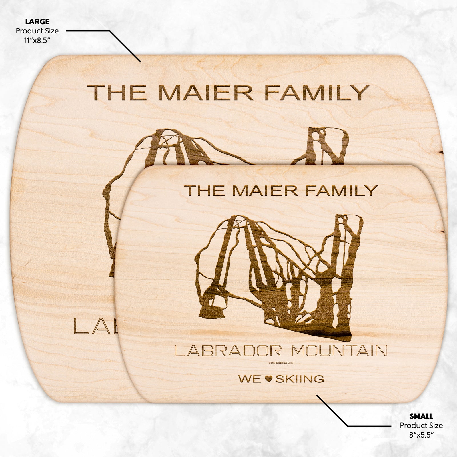 PERSONALIZED LABRADOR MOUNTAIN, NEW YORK SKI TRAIL MAP CUTTING BOARD
