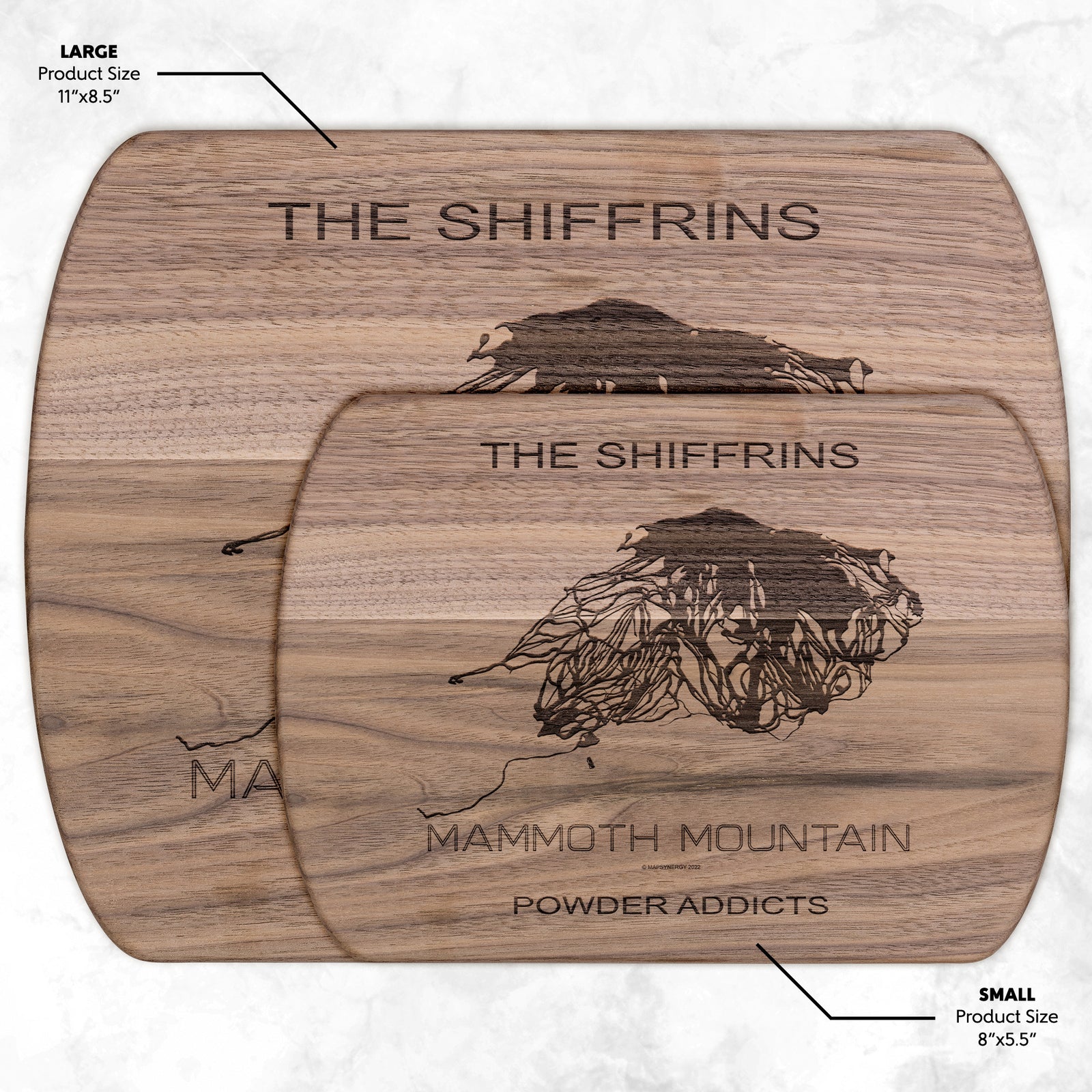 PERSONALIZED MAMMOTH MOUNTAIN, CALIFORNIA SKI TRAIL MAP CUTTING BOARD