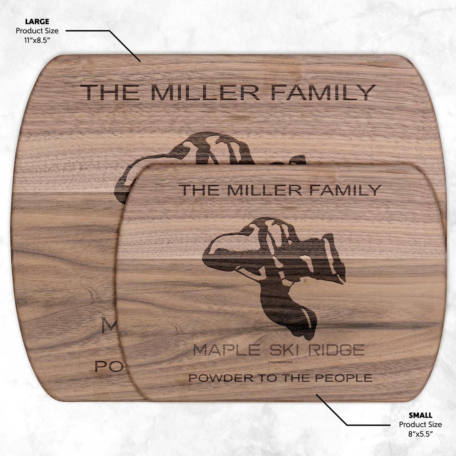 PERSONALIZED MAPLE SKI RIDGE, NEW YORK SKI TRAIL MAP CUTTING BOARD