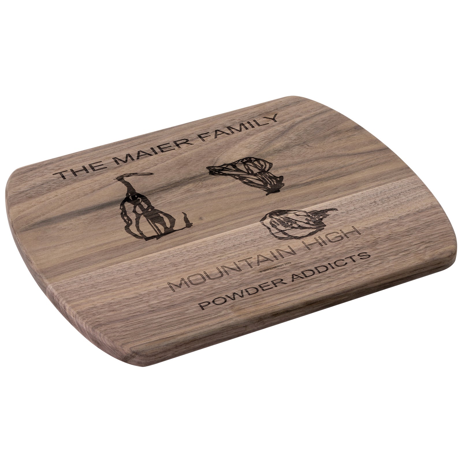PERSONALIZED MOUNTAIN HIGH, CALIFORNIA SKI TRAIL MAP CUTTING BOARD