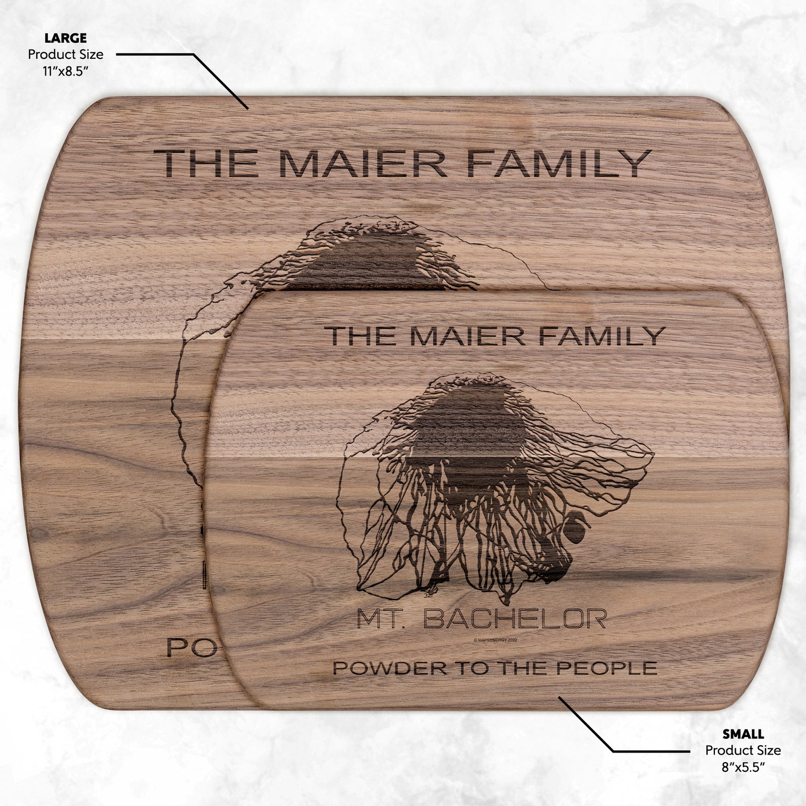 PERSONALIZED MT.BACHELOR,OREGON SKI TRAIL MAP CUTTING BOARD