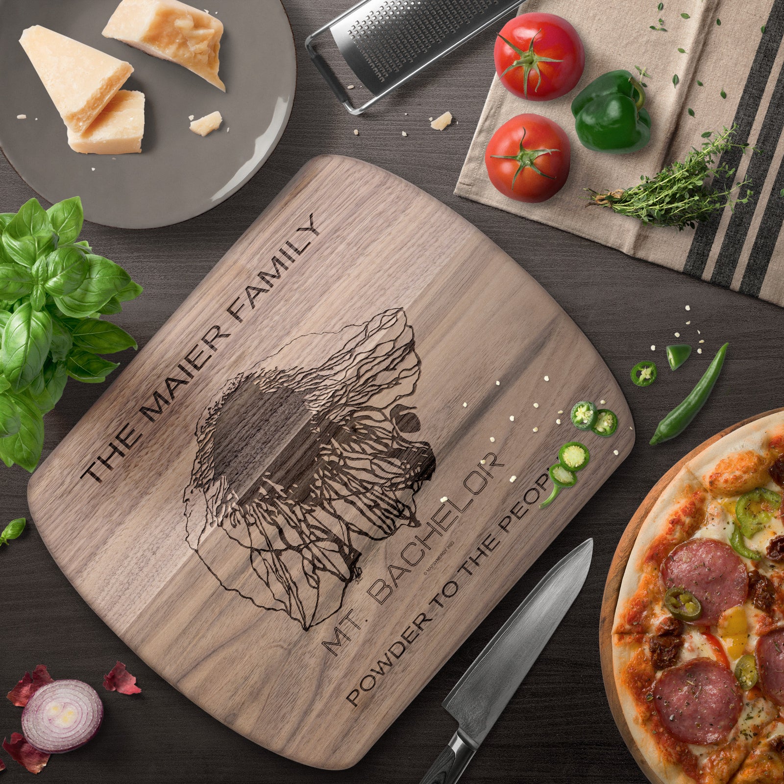 PERSONALIZED MT.BACHELOR,OREGON SKI TRAIL MAP CUTTING BOARD
