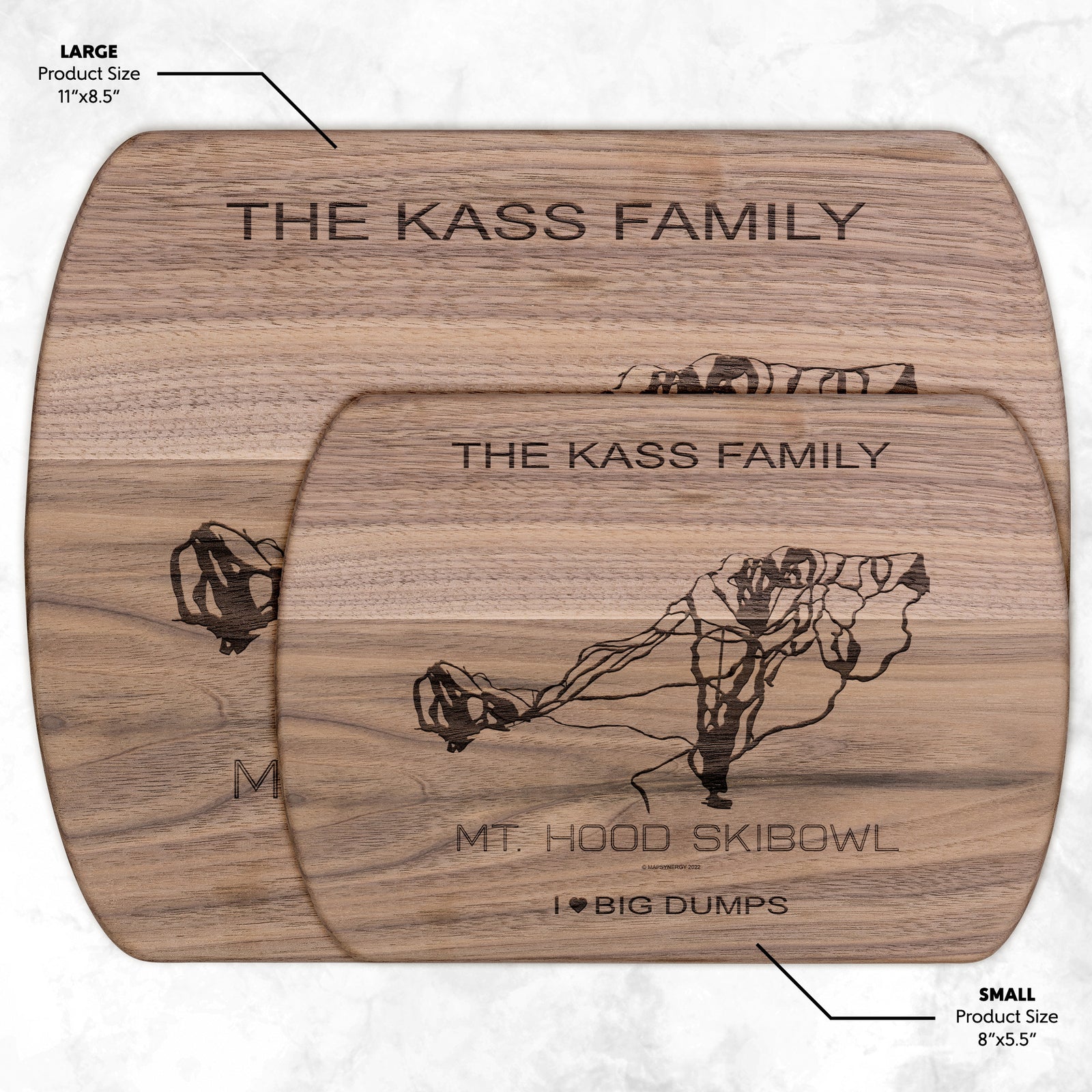 PERSONALIZED MT. HOOD SKIBOWL,OREGON SKI TRAIL MAP CUTTING BOARD