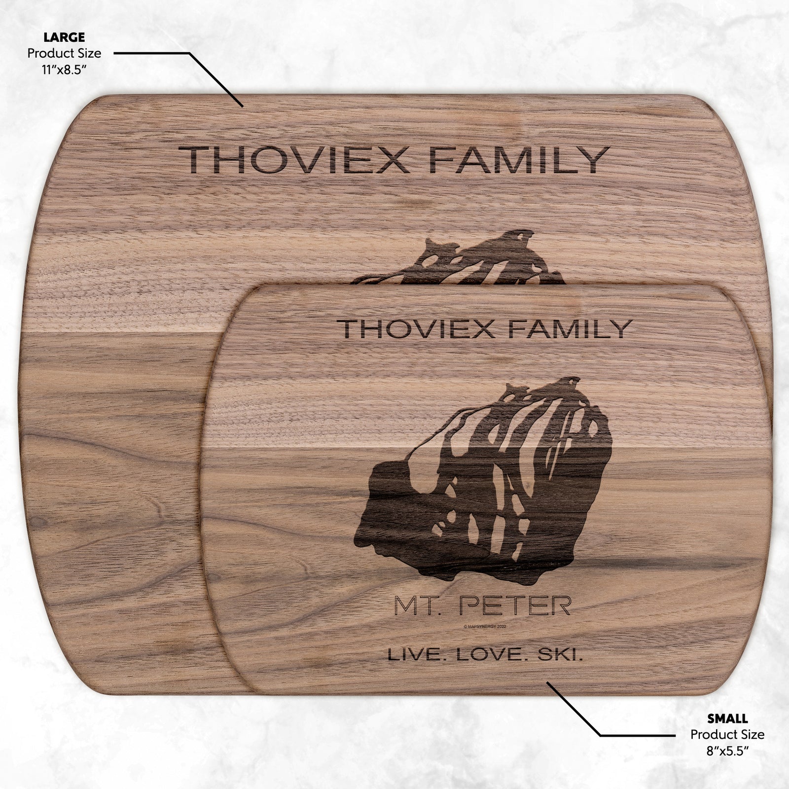 PERSONALIZED MT. PETER, NEW YORK SKI TRAIL MAP CUTTING BOARD