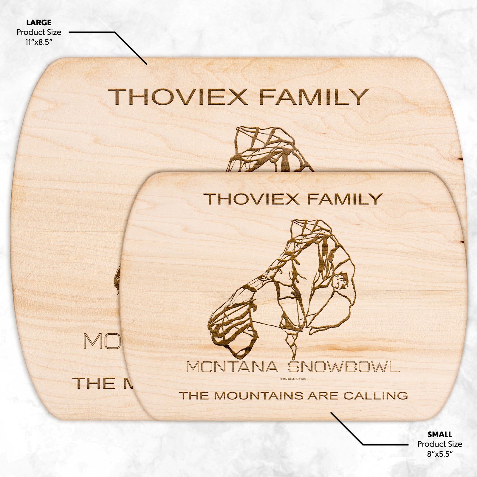 PERSONALIZED Montana Snowbowl , Montana SKI TRAIL MAP CUTTING BOARD