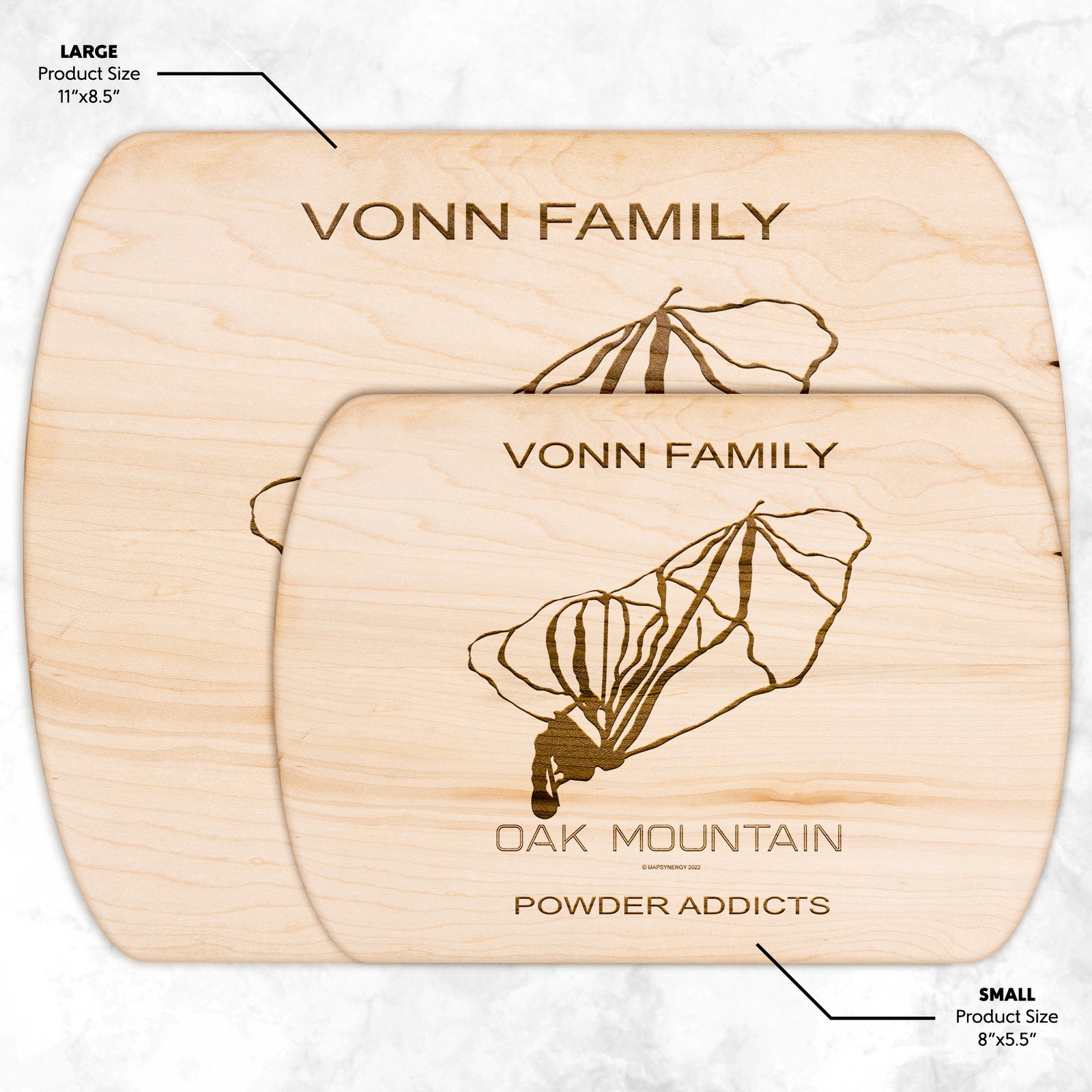 PERSONALIZED OAK MOUNTAIN, NEW YORK SKI TRAIL MAP CUTTING BOARD
