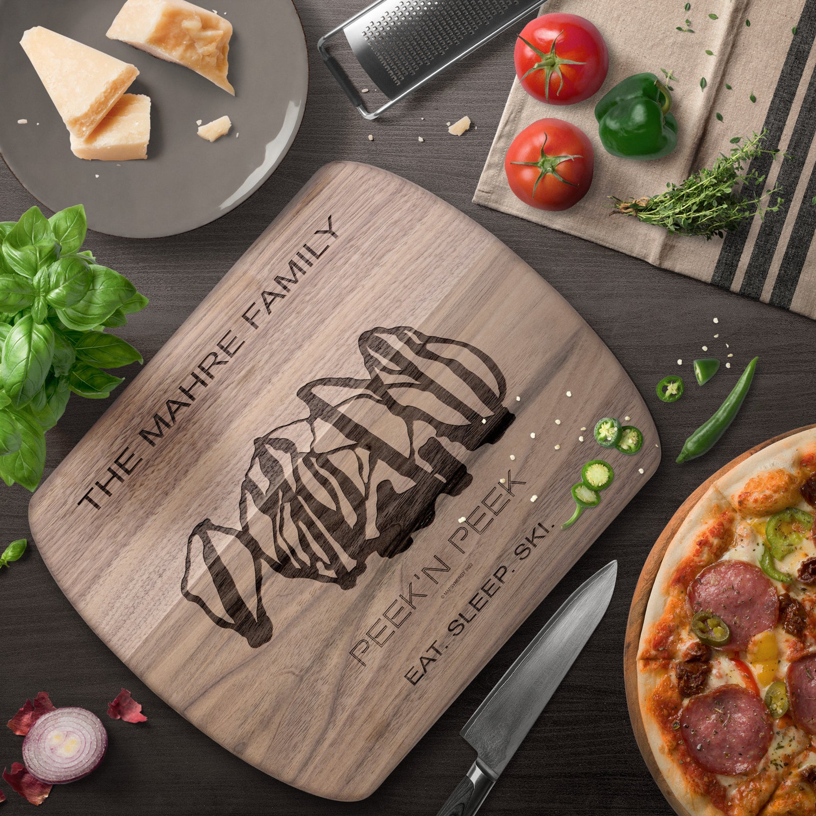 PERSONALIZED PEEK`N PEEK, NEW YORK SKI TRAIL MAP CUTTING BOARD