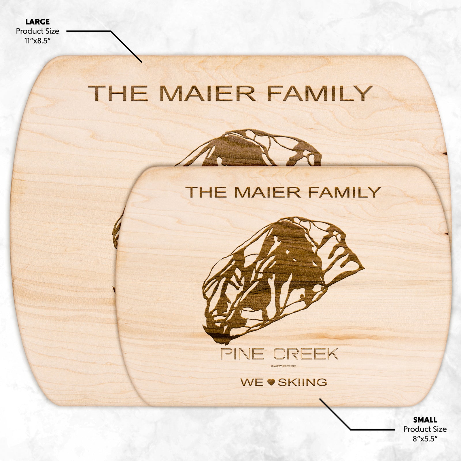 PERSONALIZED Pine Creek , Wyoming SKI TRAIL MAP CUTTING BOARD