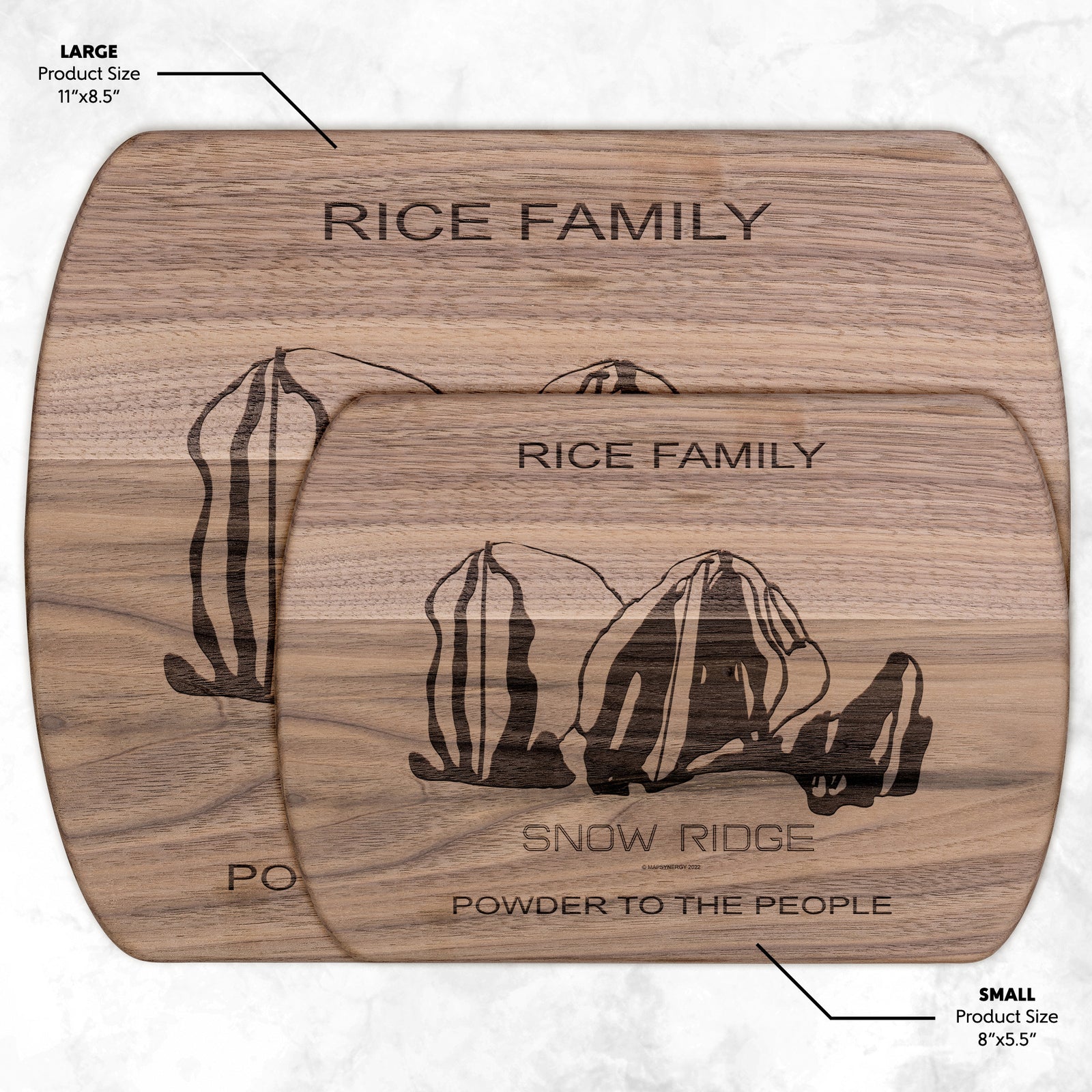 PERSONALIZED SNOW RIDGE, NEW YORK SKI TRAIL MAP CUTTING BOARD