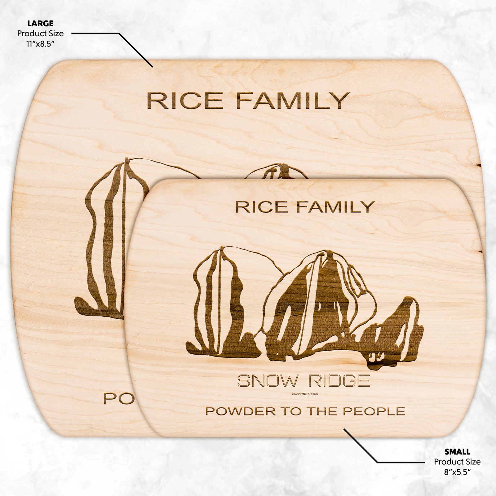PERSONALIZED SNOW RIDGE, NEW YORK SKI TRAIL MAP CUTTING BOARD