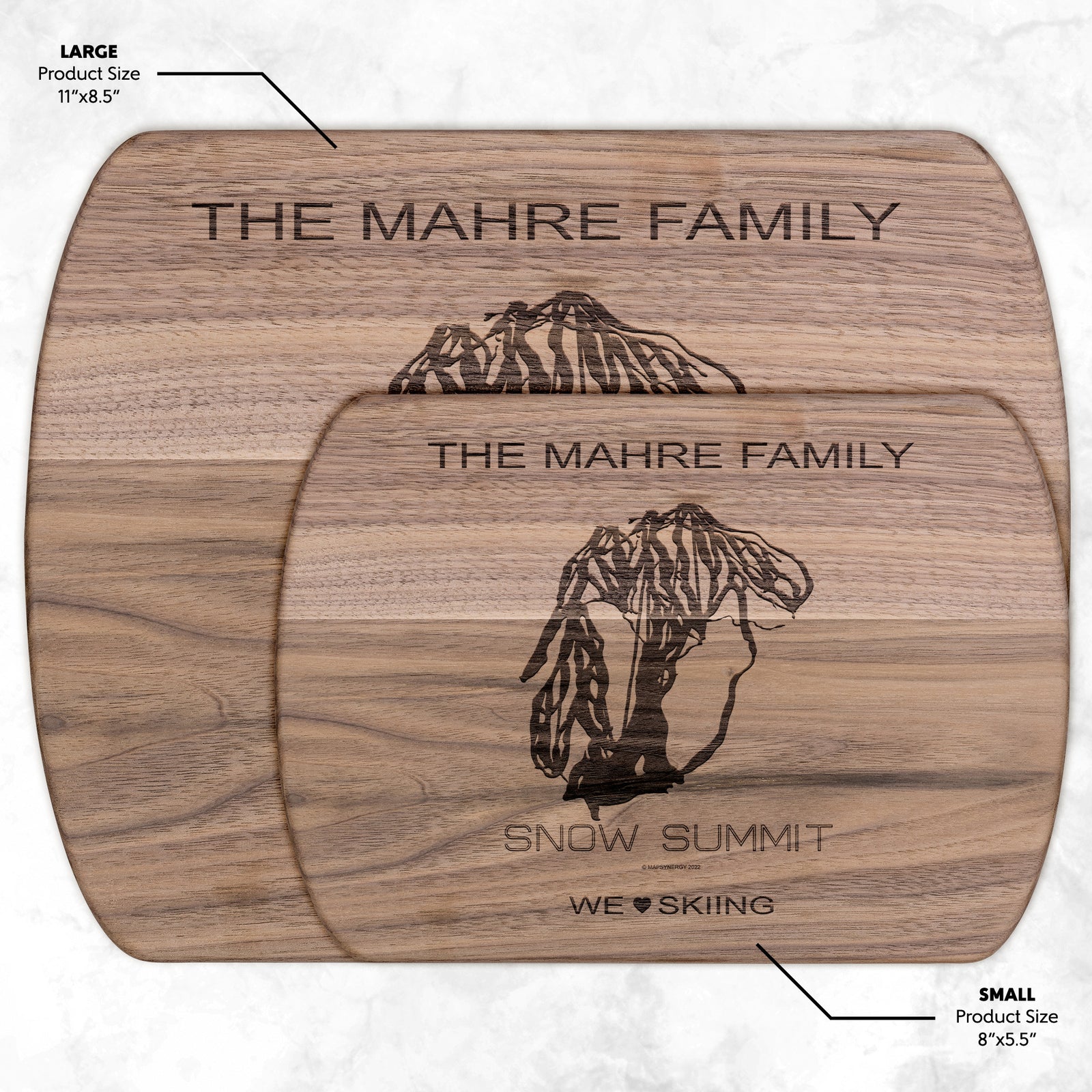 PERSONALIZED SNOW SUMMIT, CALIFORNIA SKI TRAIL MAP CUTTING BOARD