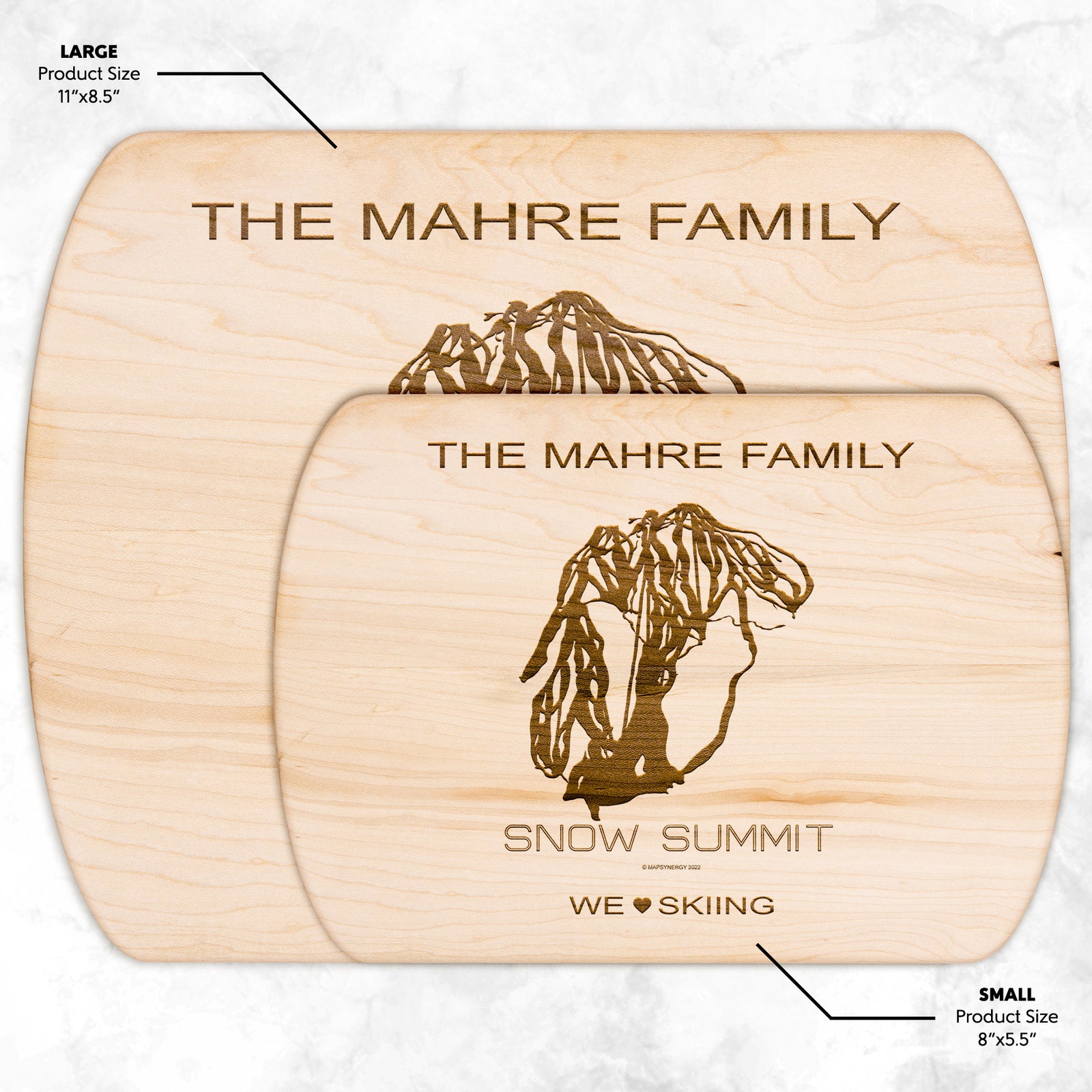PERSONALIZED SNOW SUMMIT, CALIFORNIA SKI TRAIL MAP CUTTING BOARD