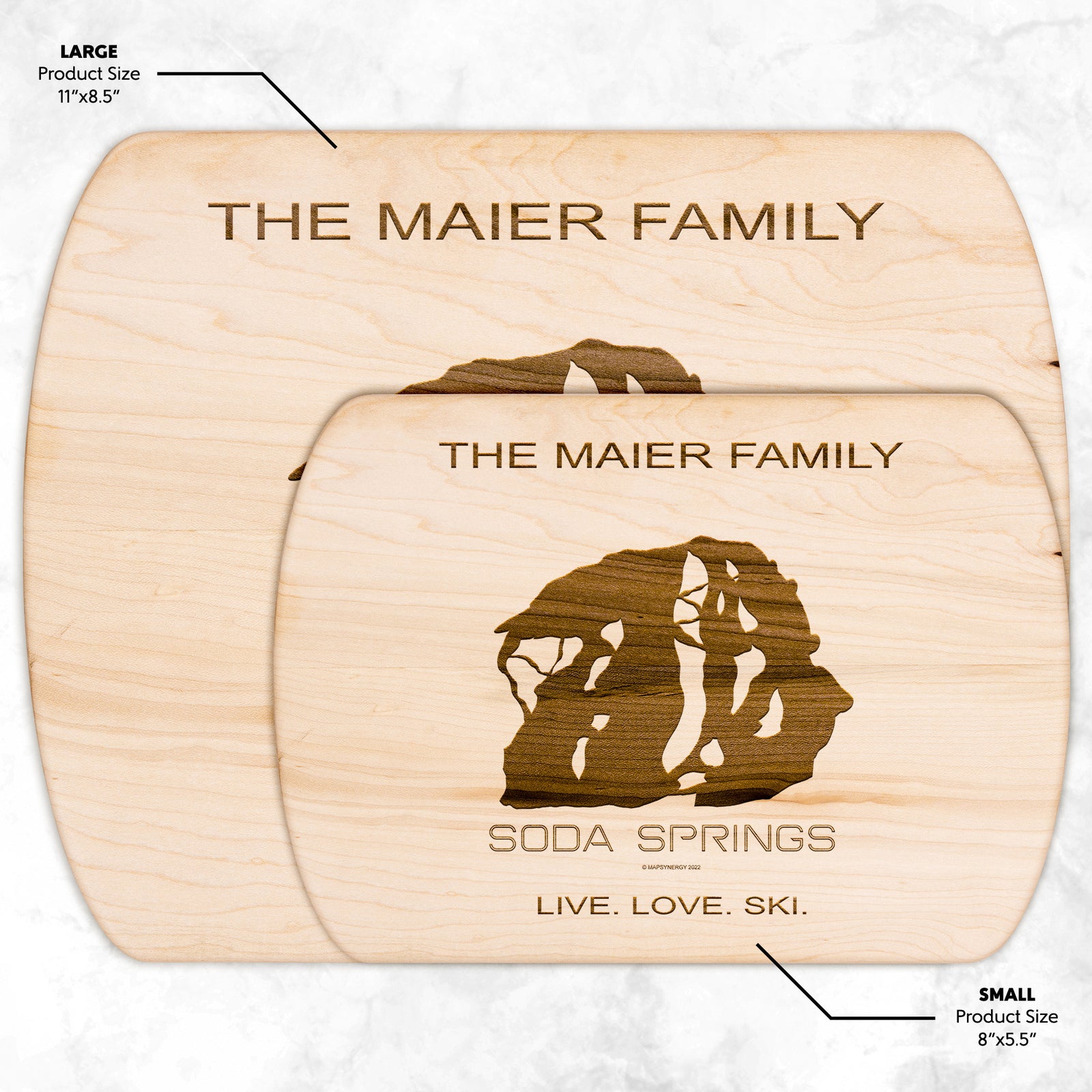 PERSONALIZED SODA SPRINGS, CALIFORNIA SKI TRAIL MAP CUTTING BOARD