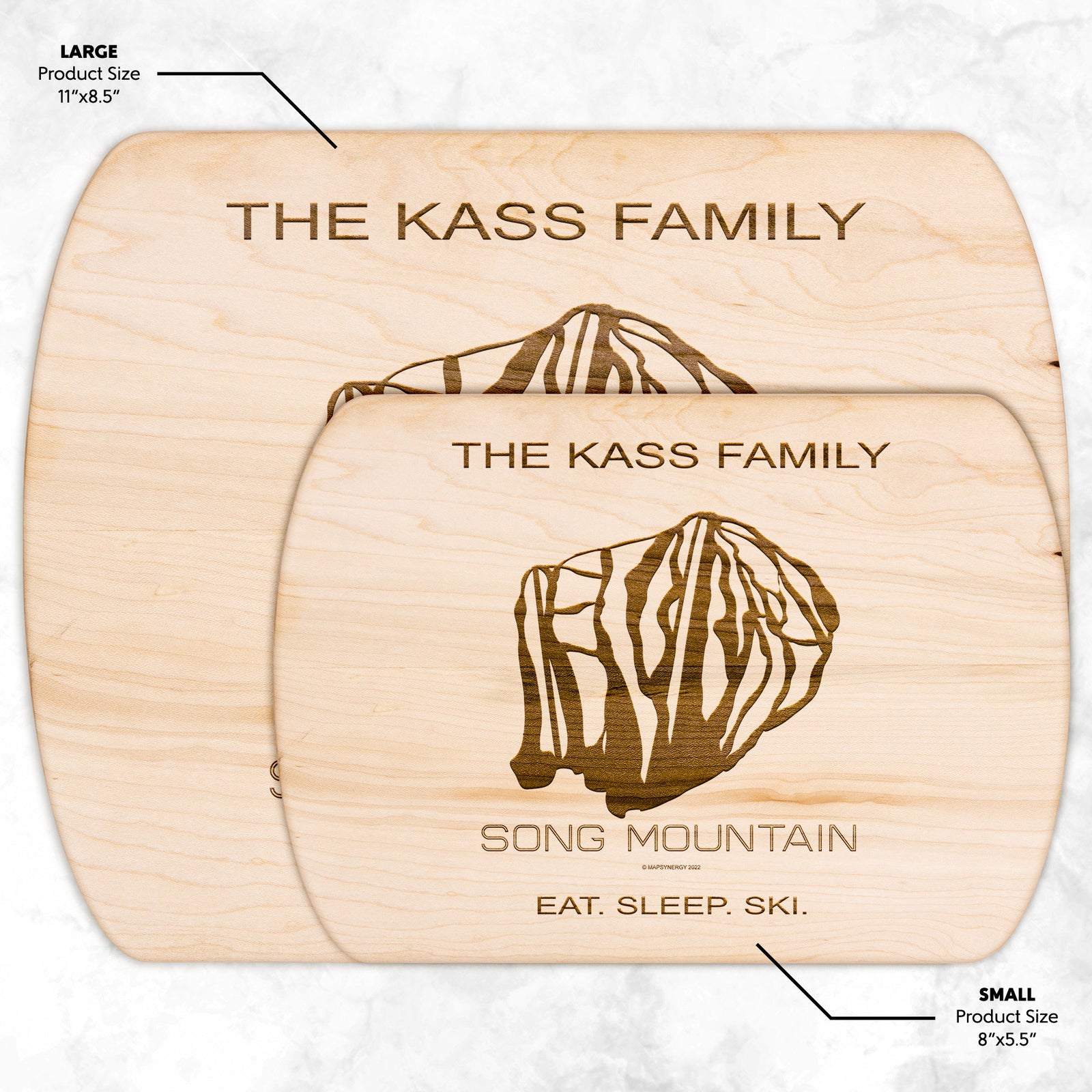 PERSONALIZED SONG MOUNTAIN, NEW YORK SKI TRAIL MAP CUTTING BOARD
