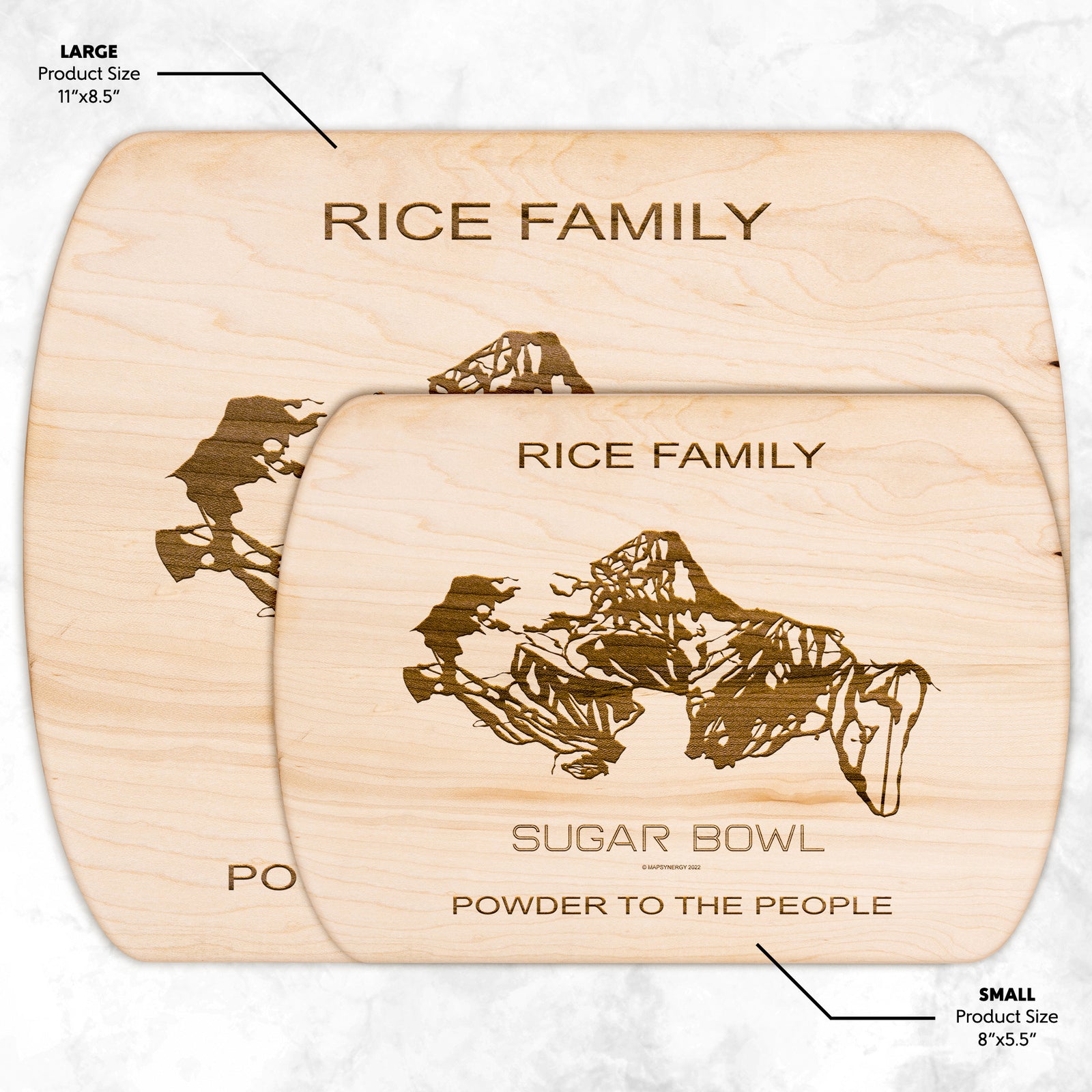PERSONALIZED SUGAR BOWL, CALIFORNIA SKI TRAIL MAP CUTTING BOARD