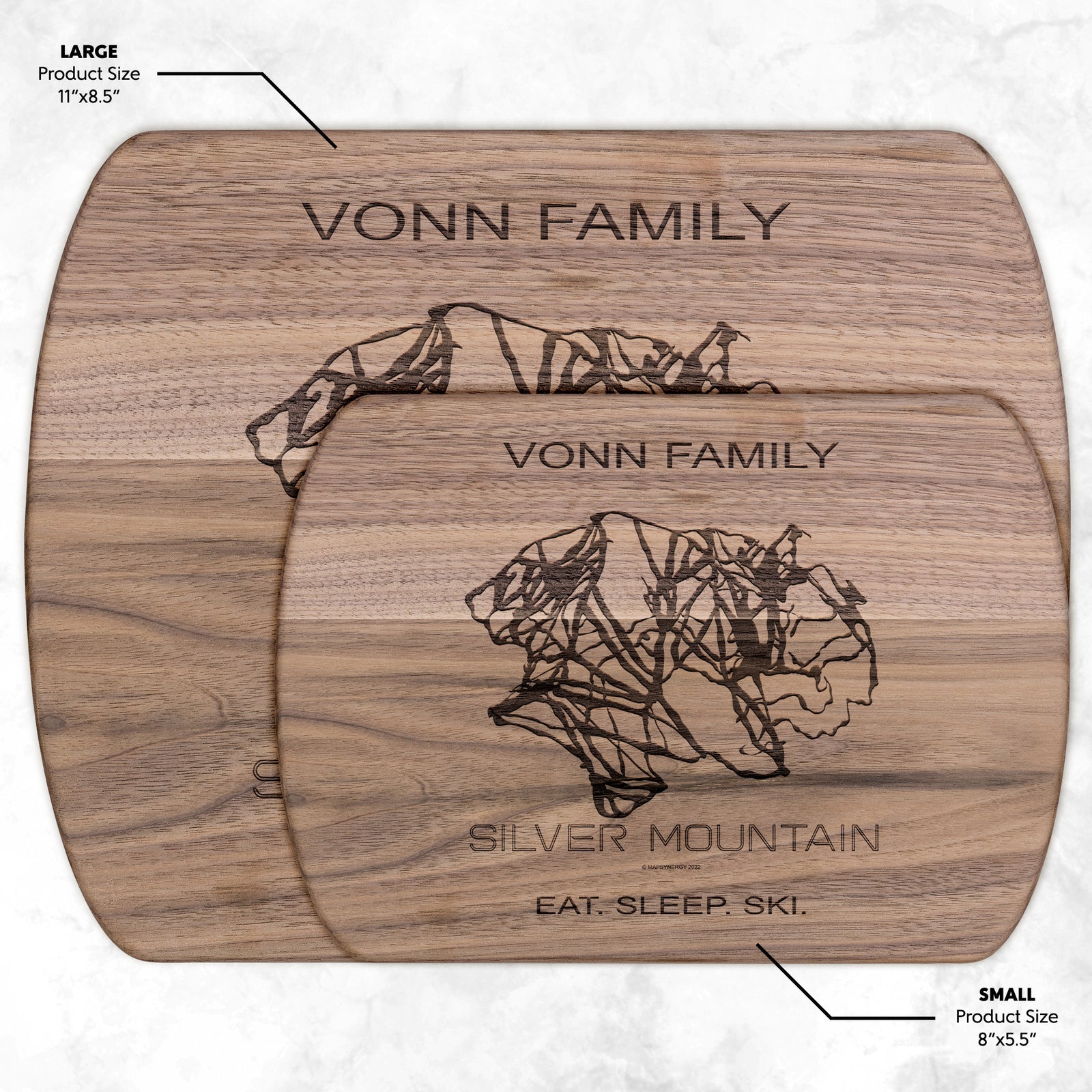 PERSONALIZED Silver Mountain, Idaho SKI TRAIL MAP CUTTING BOARD