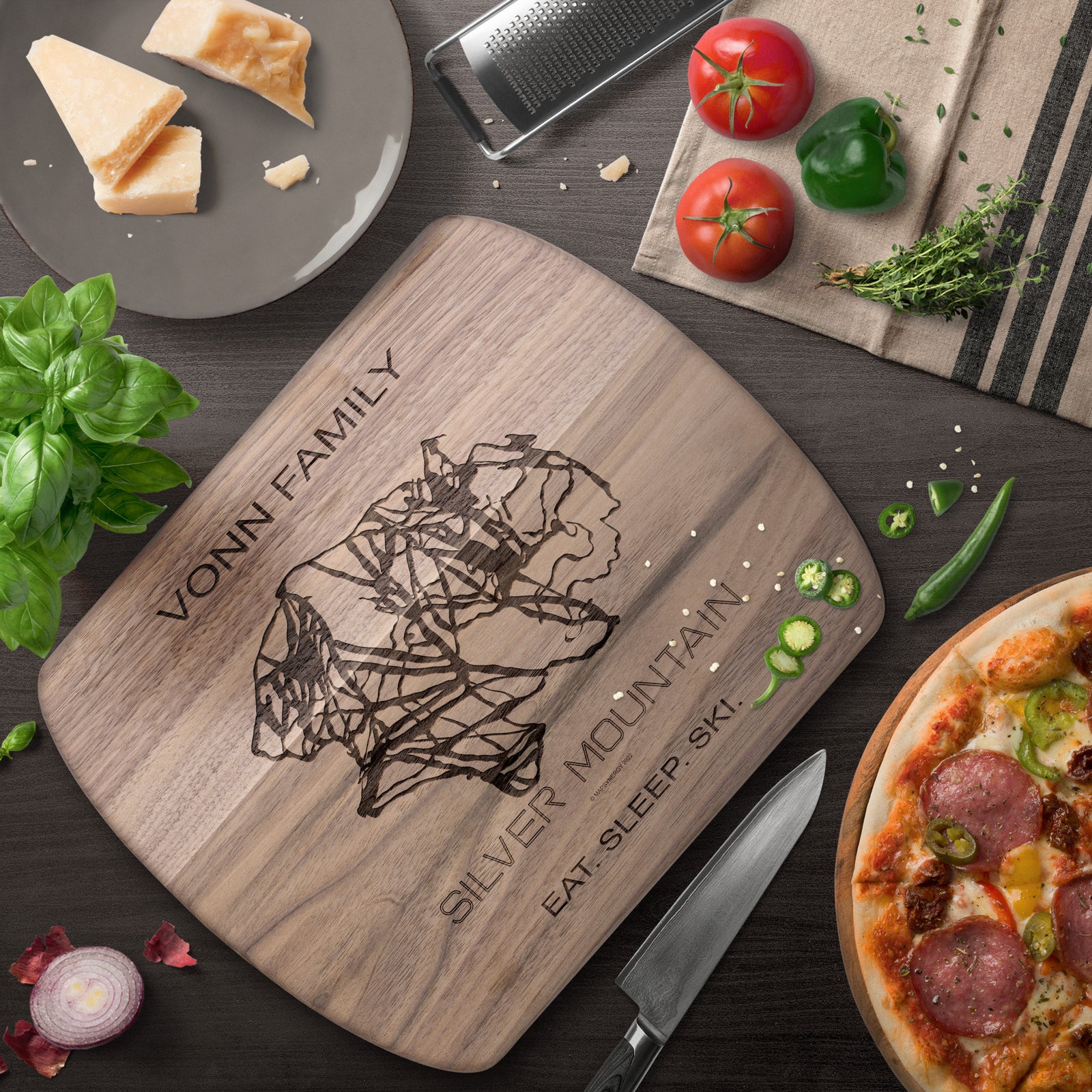 PERSONALIZED Silver Mountain, Idaho SKI TRAIL MAP CUTTING BOARD
